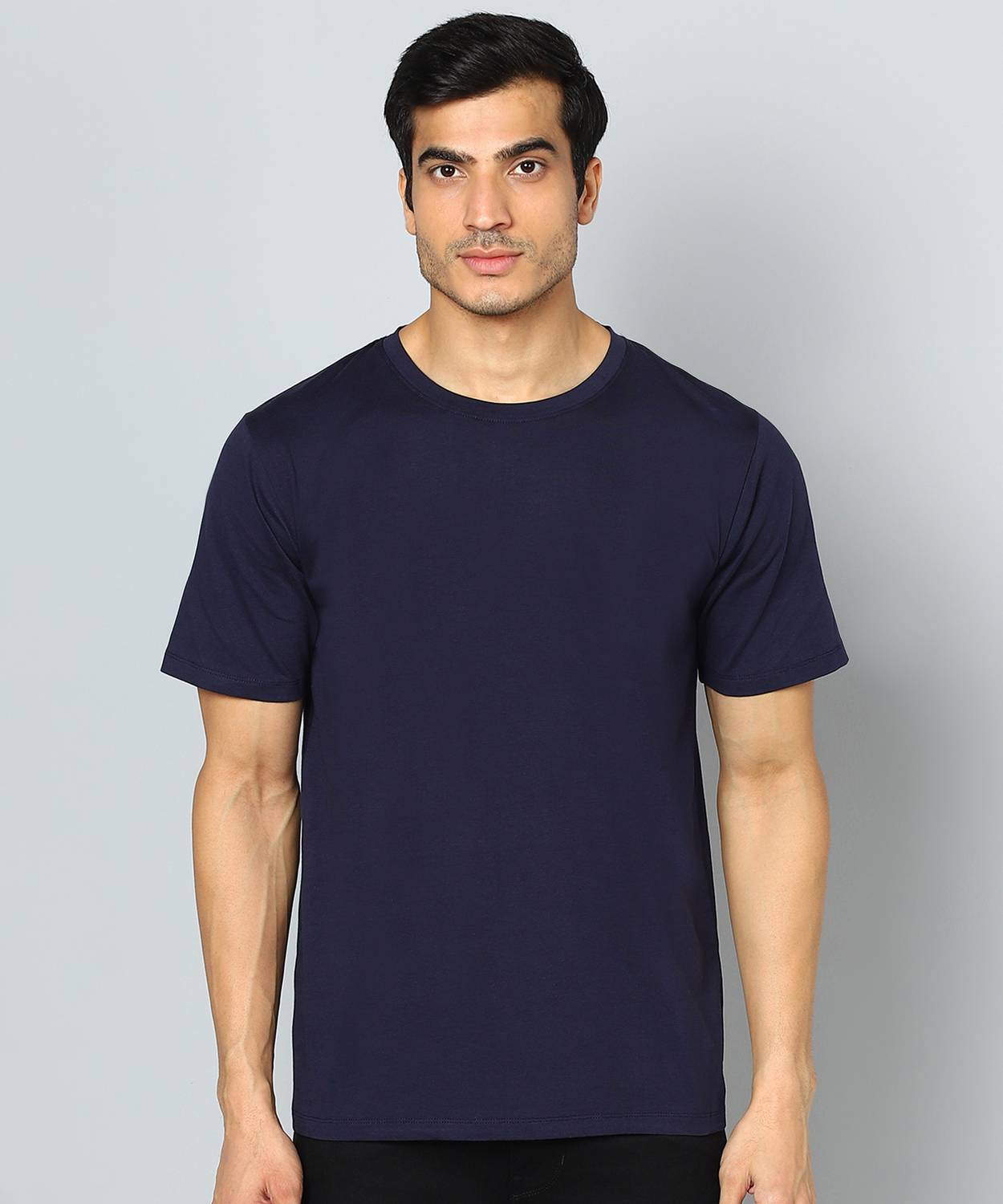 bfb Solid Men Round Neck Dark Blue T-Shirt