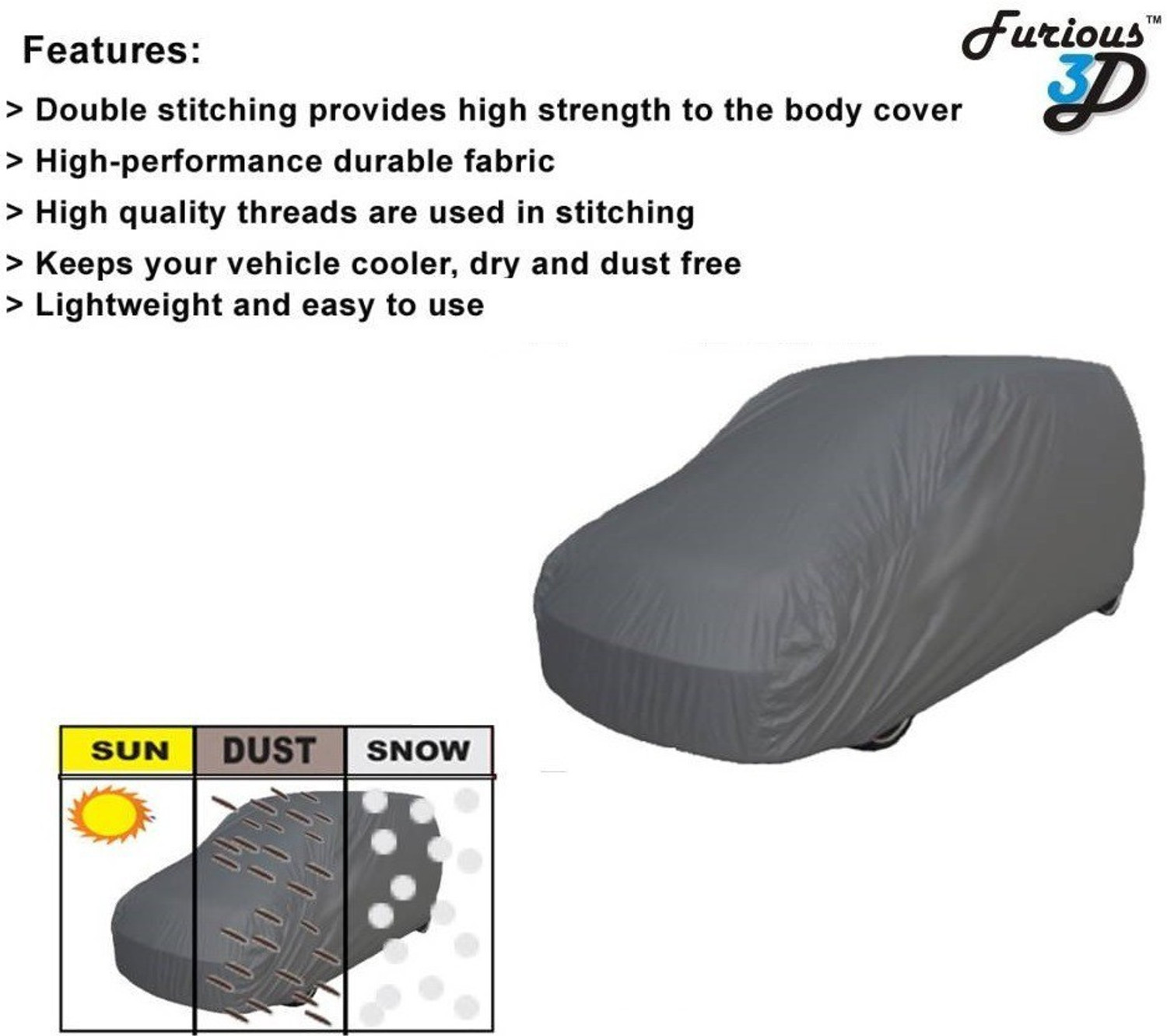 Image of Furious3D Car Cover For Maruti Suzuki Alto 800 (Without Mirror Pockets)