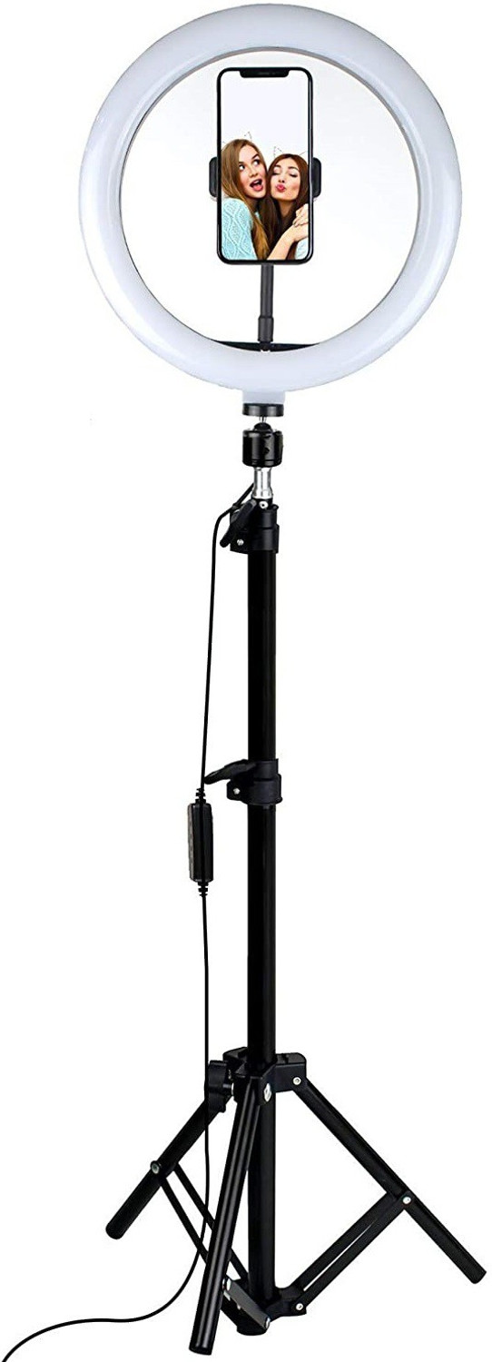 Image of Wrapo Ring Light with Tripod Stand and Phone Holder, 10 INCH Selfie Light with Light Ring Perfect for Video Recording, Live Streaming, Makeup, Selfie, Compatible with iPhone Android Phone Ring Flash