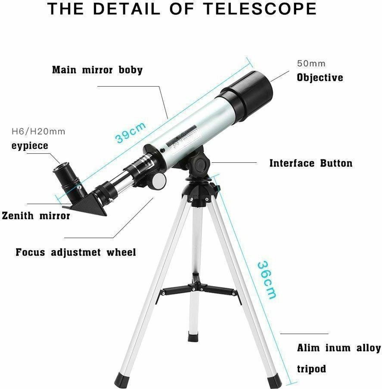 Image of ujas 90X Zoom Astronomical Land and Sky Refractor Telescope Optical Glass Metal Tube with Tripod Refracting Telescope