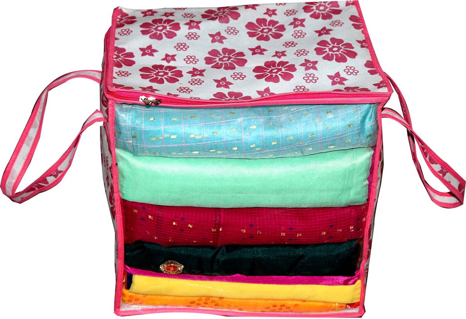 Ankit International AI_PF_Box_01 Designer Standard Size Non Woven Saree Cover Pink Flower Box Pack of 1 AI_PF_Box_01