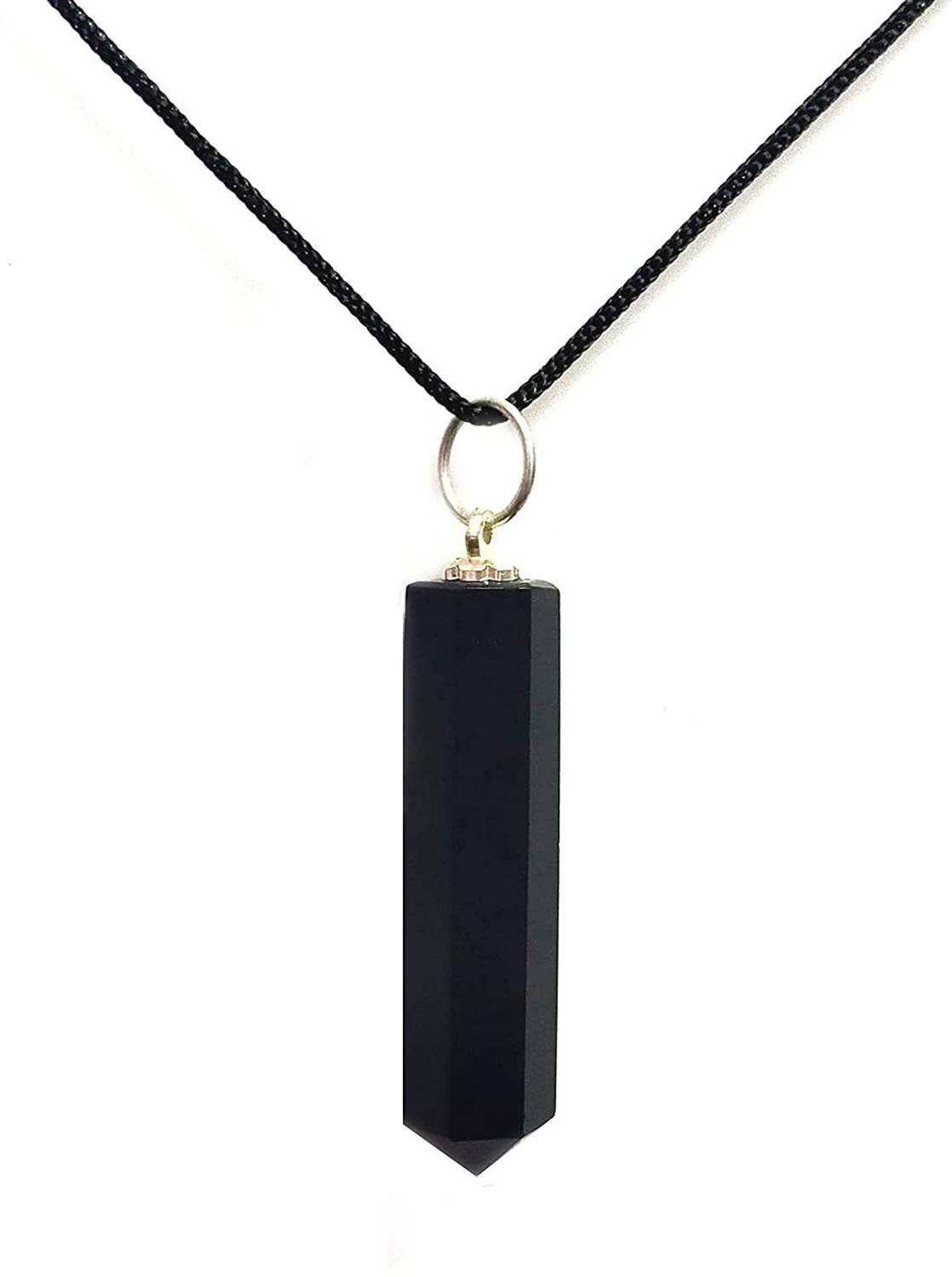 AIR9999 Natural Black Agate Crystal Pencil Shaped Protection Pendant For Men & Women Agate Crystal Pendant