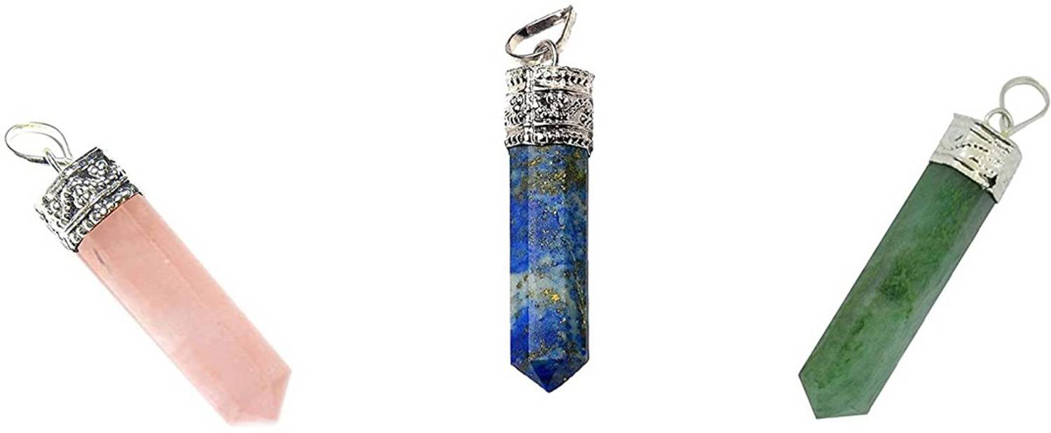 AIR9999 Natural Lapis Lazuli Rose Quartz Green Aventurine Crystals Pencil Shaped Pendants for Men and Women Lapis Lazuli, Quartz Crystal Pendant