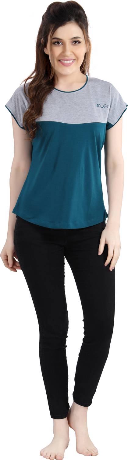 AV2 Casual Half Sleeve Solid Women Grey Top