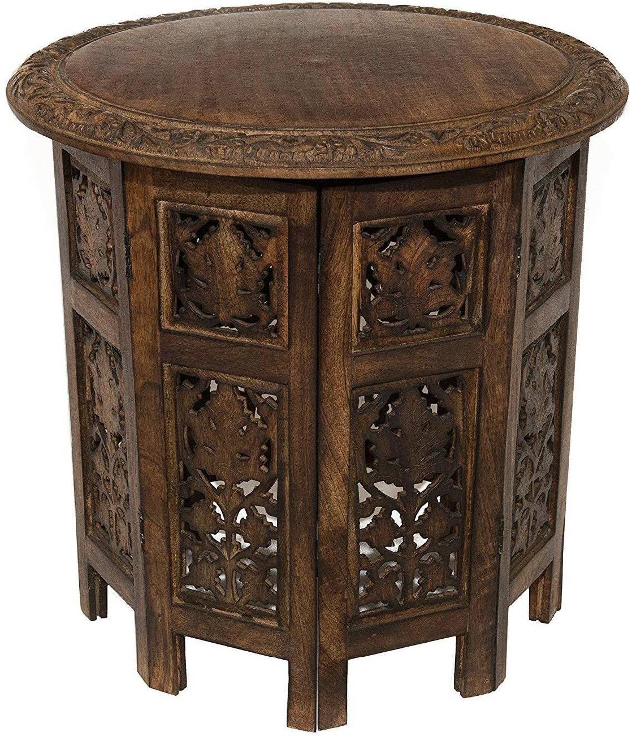 Artesia Wooden Handcrafted Carved Solid Folding Brown Coffee Tabl