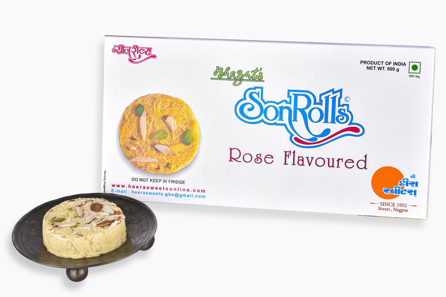 Image of Bhagat's Heera Sweets SonRolls Rose Flavoured Mithai 500gm Per Box (Pack of 4)