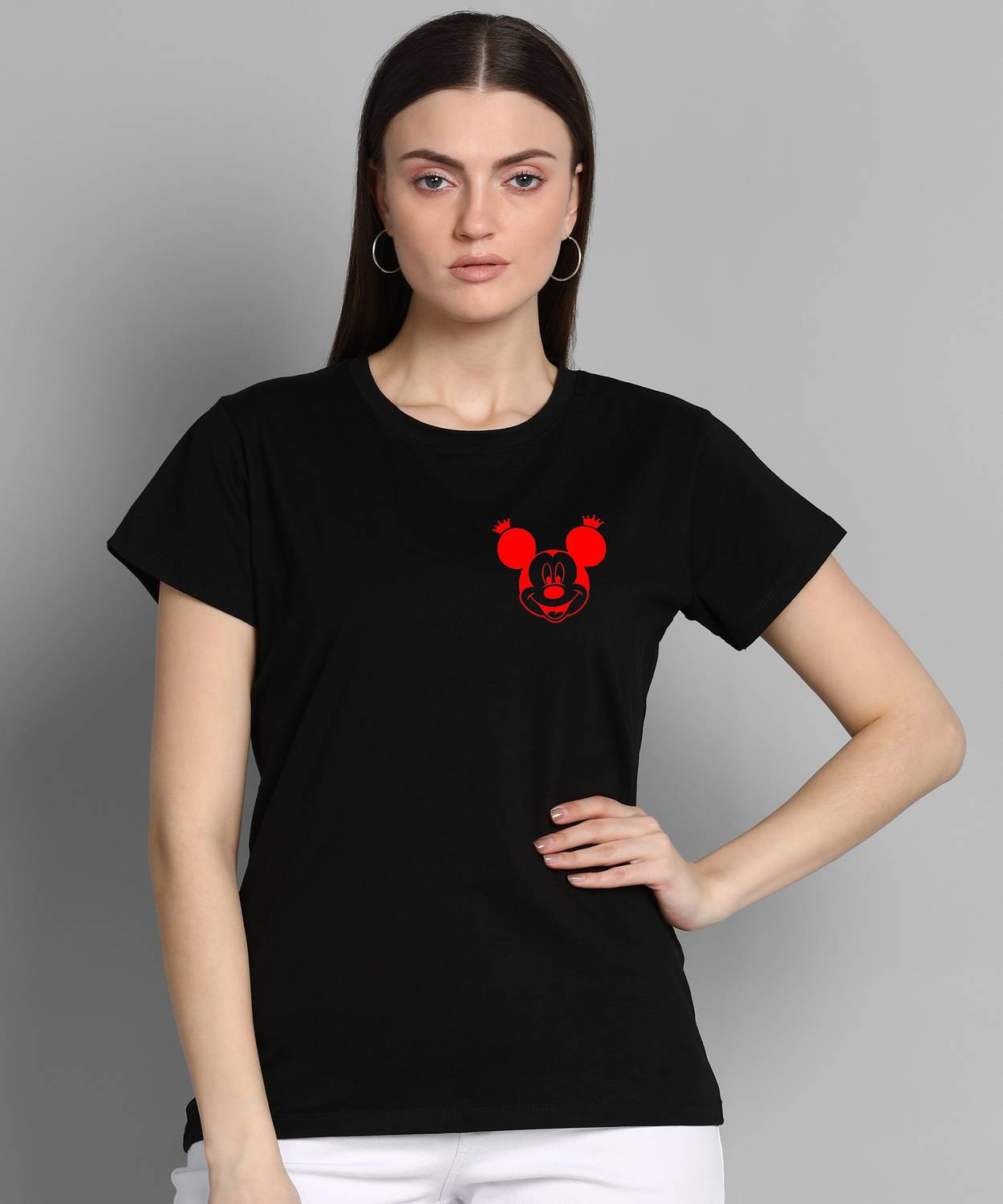bfb Printed Women Round Neck Black T-Shirt