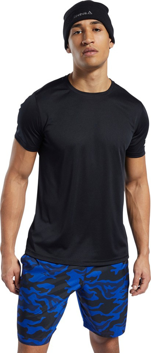 Image of REEBOK Solid Men Round Neck Black T-Shirt