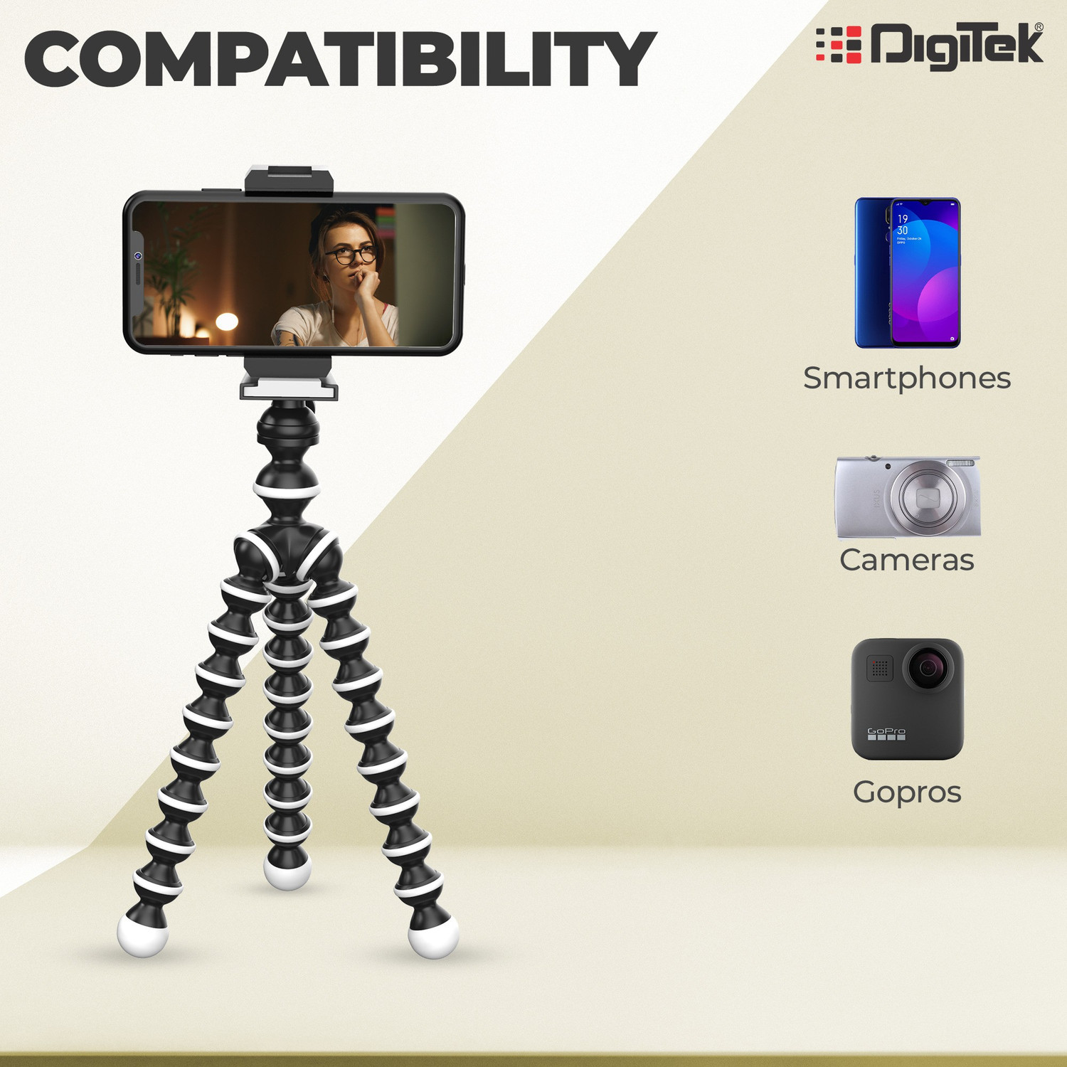 Image of DIGITEK Gorilla Tripod /Mini Tripod for Mobile Phone with Phone Mount & Remote | Flexible Gorilla Stand for DSLR & Action Cameras (DTR 260 GT) Tripod
