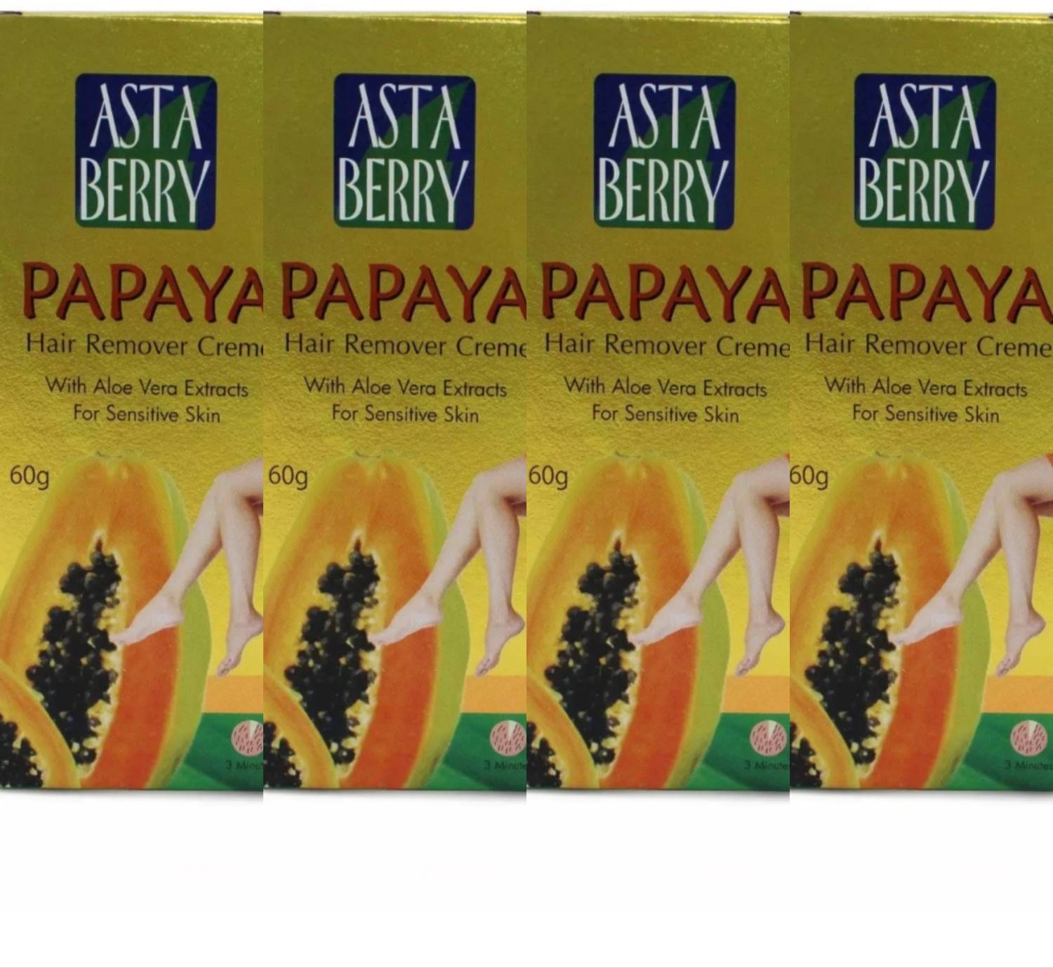 Astaberry Papaya Hair Removal Cream 240gm (Pack of 4) - Image 1
