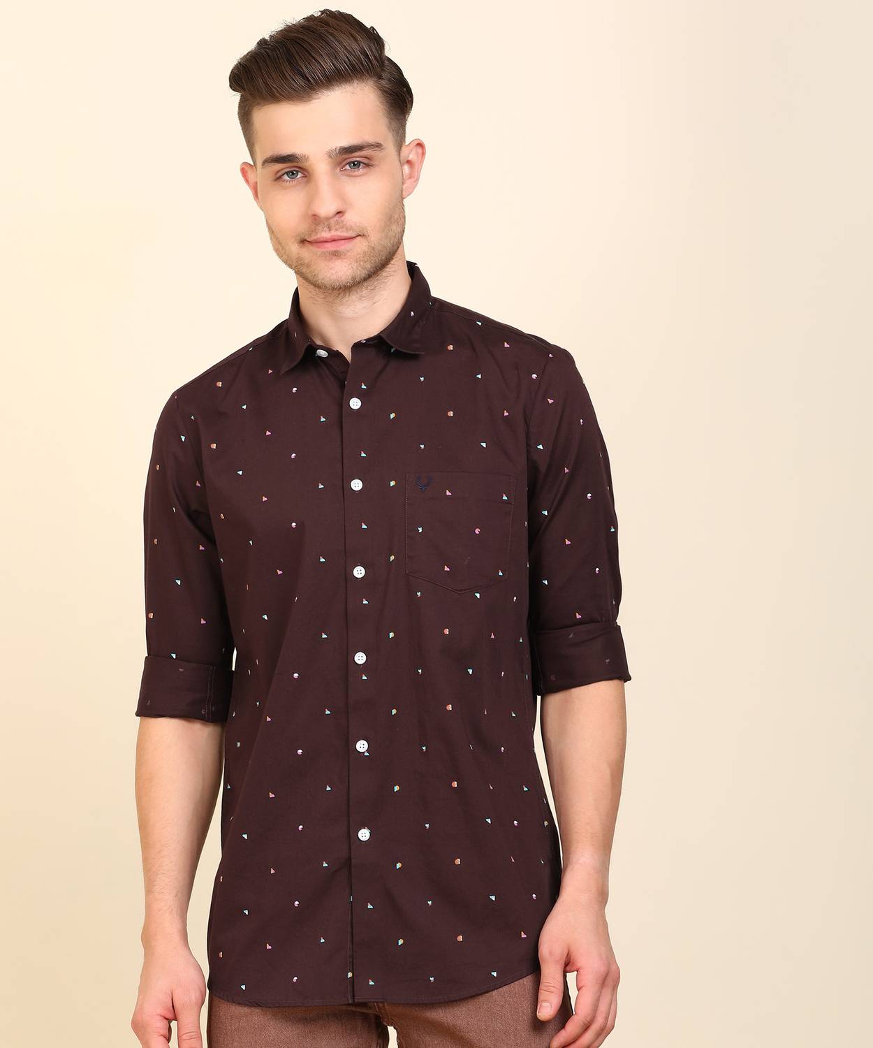 Allen Solly Men Printed Casual Maroon Shirt