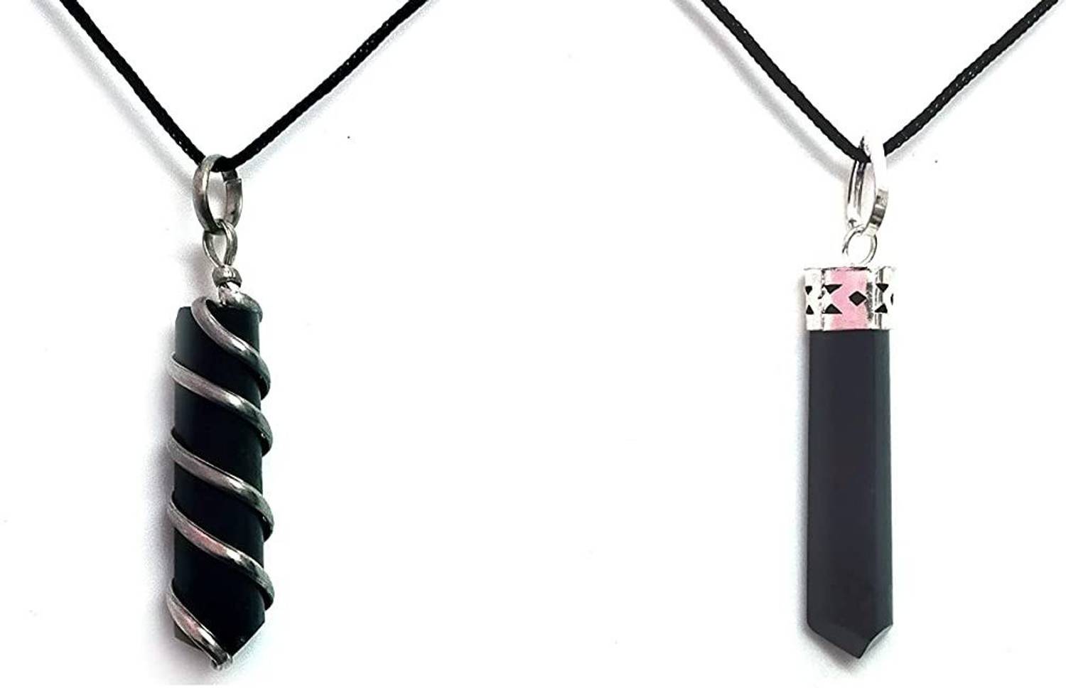 AIR9999 Set Of Two Natural Black Tourmaline Pencil Shaped Pendants For Men And Women Tourmaline Crystal Pendant