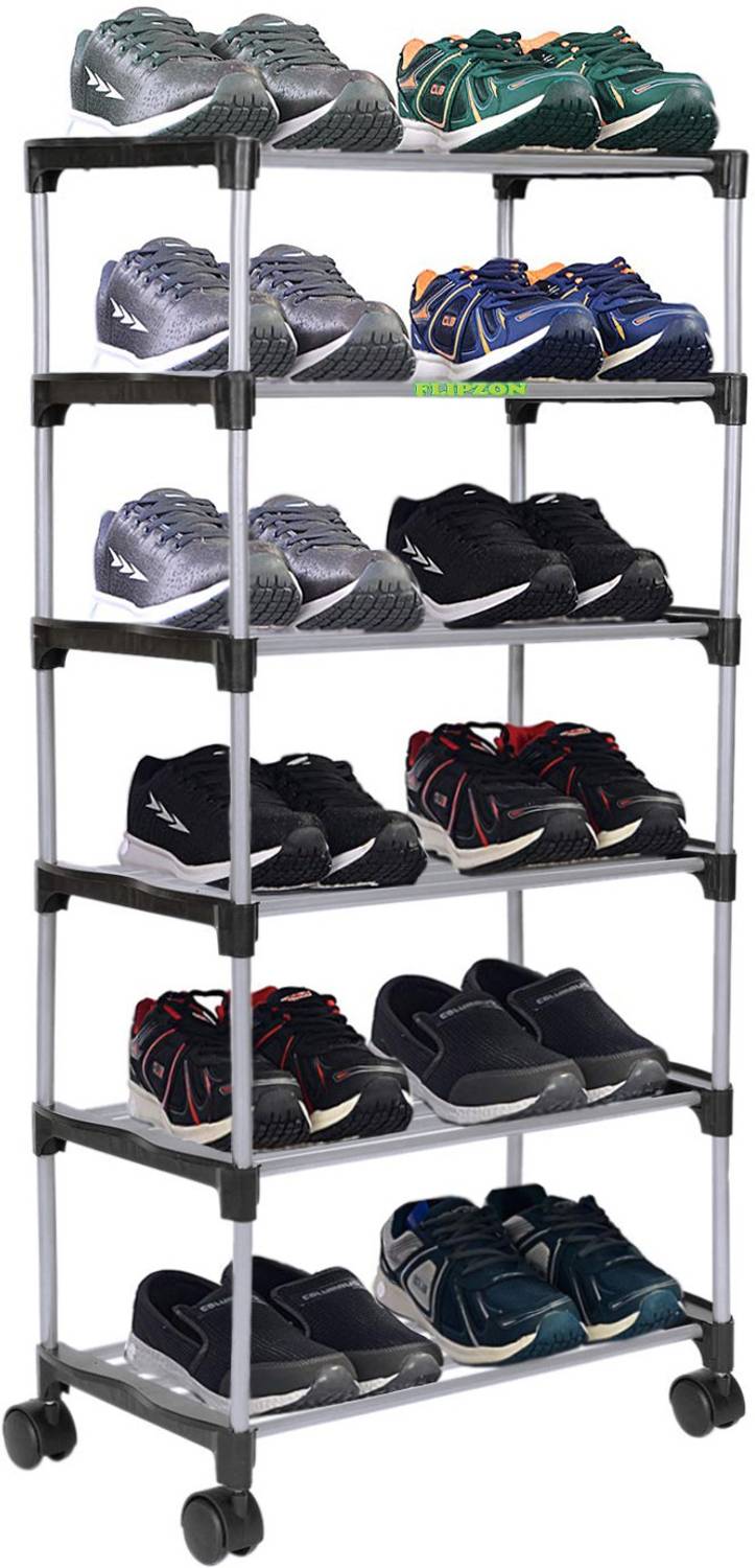 FLIPZON Premium 6 Shelve Smart Shoe Rack/Multipurpose Storage Rack with Wheels Metal Shoe Stand