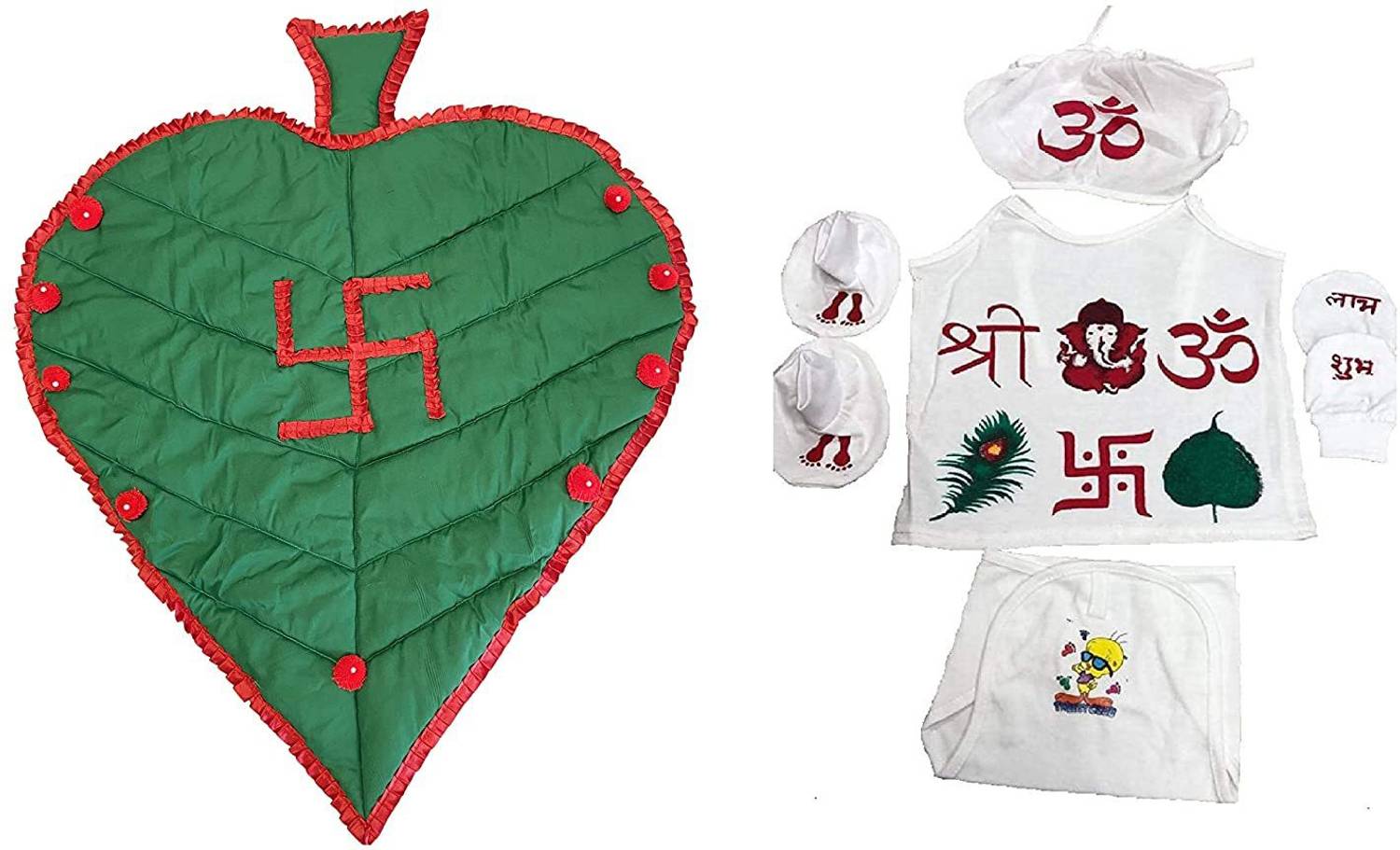 Bigbought Beri Baby Mattress of Cotton Lacy Sheets and Chatthi Name Ceremony Set for Born Babies