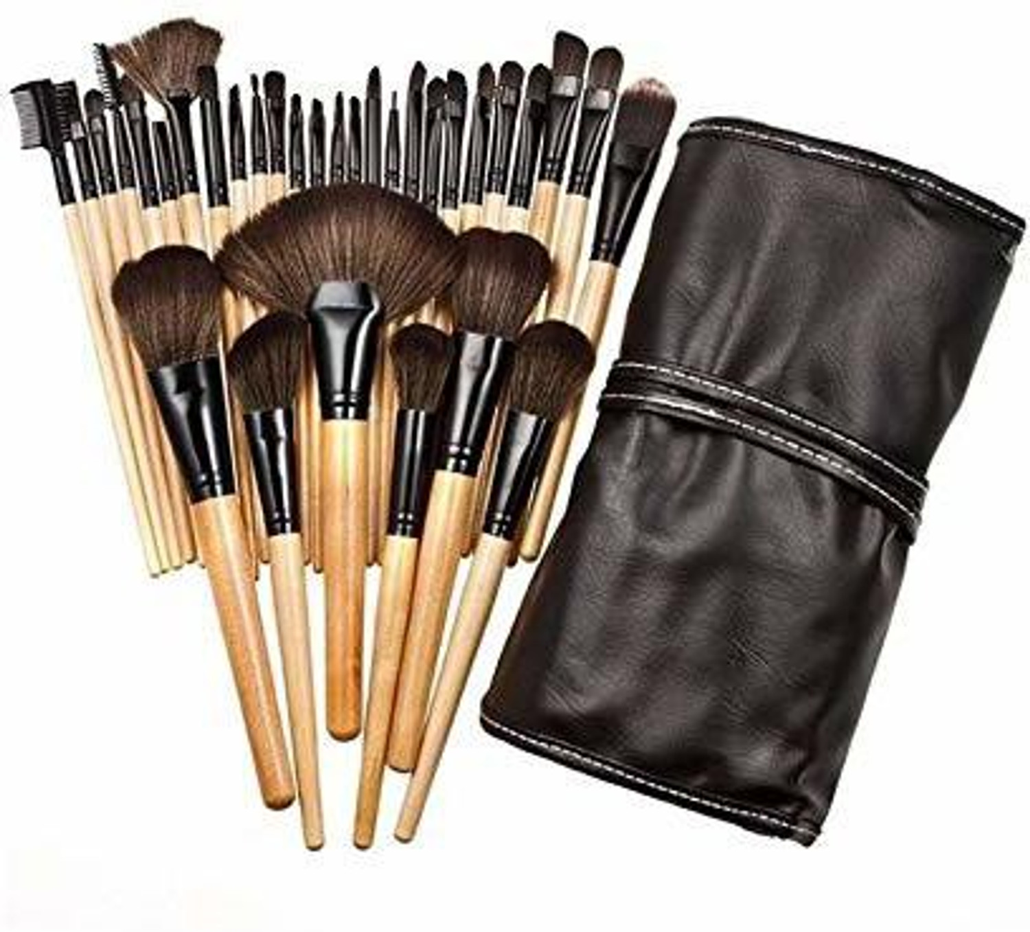 Image of Glowhouse Soft Bristle Makeup Brush Set with PU Leather Case - Black, 24 Pieces