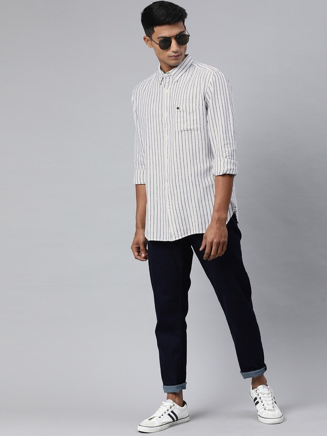 Image of THE BEAR HOUSE Men Striped Casual White Shirt