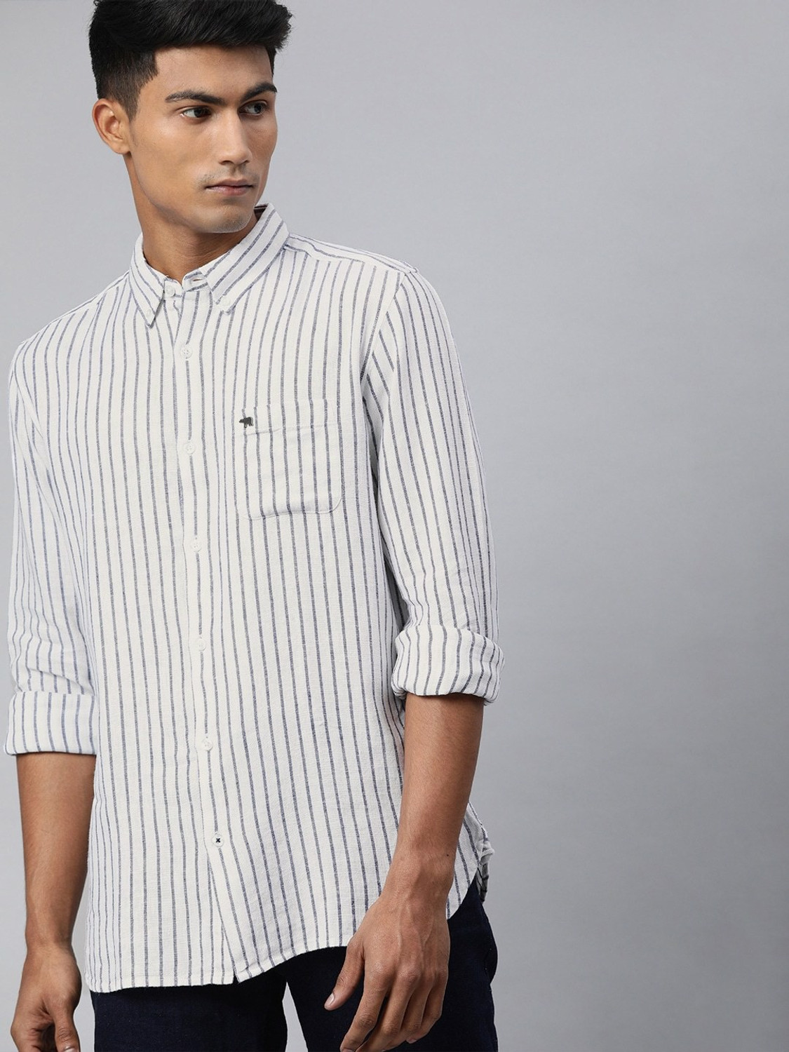 Image of THE BEAR HOUSE Men Striped Casual White Shirt