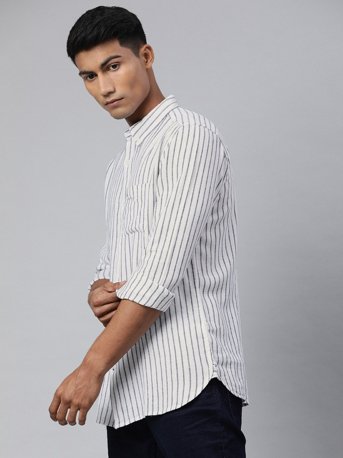 Image of THE BEAR HOUSE Men Striped Casual White Shirt