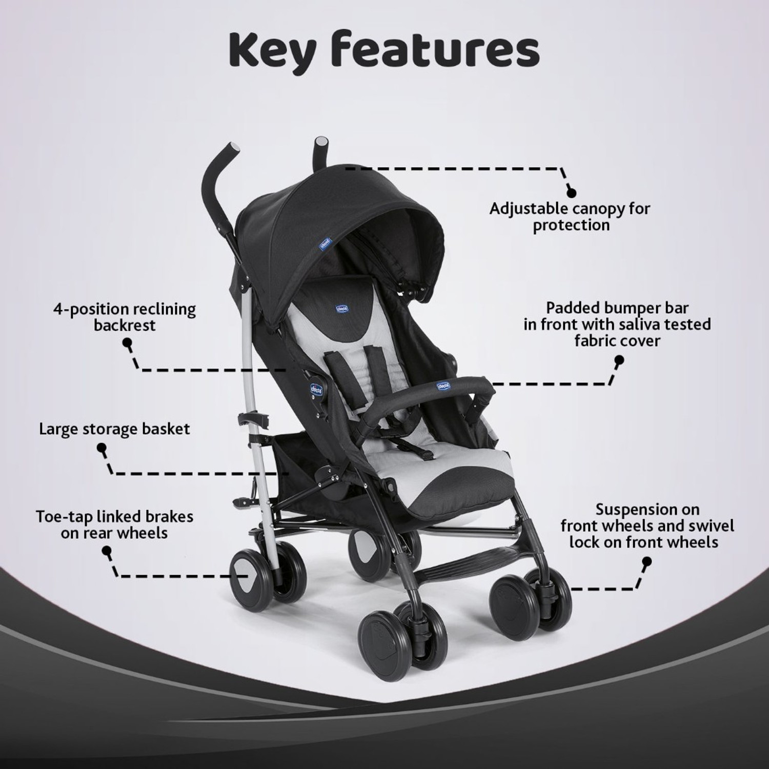 Image of Chicco Echo stroller / bumper bar stone Stroller