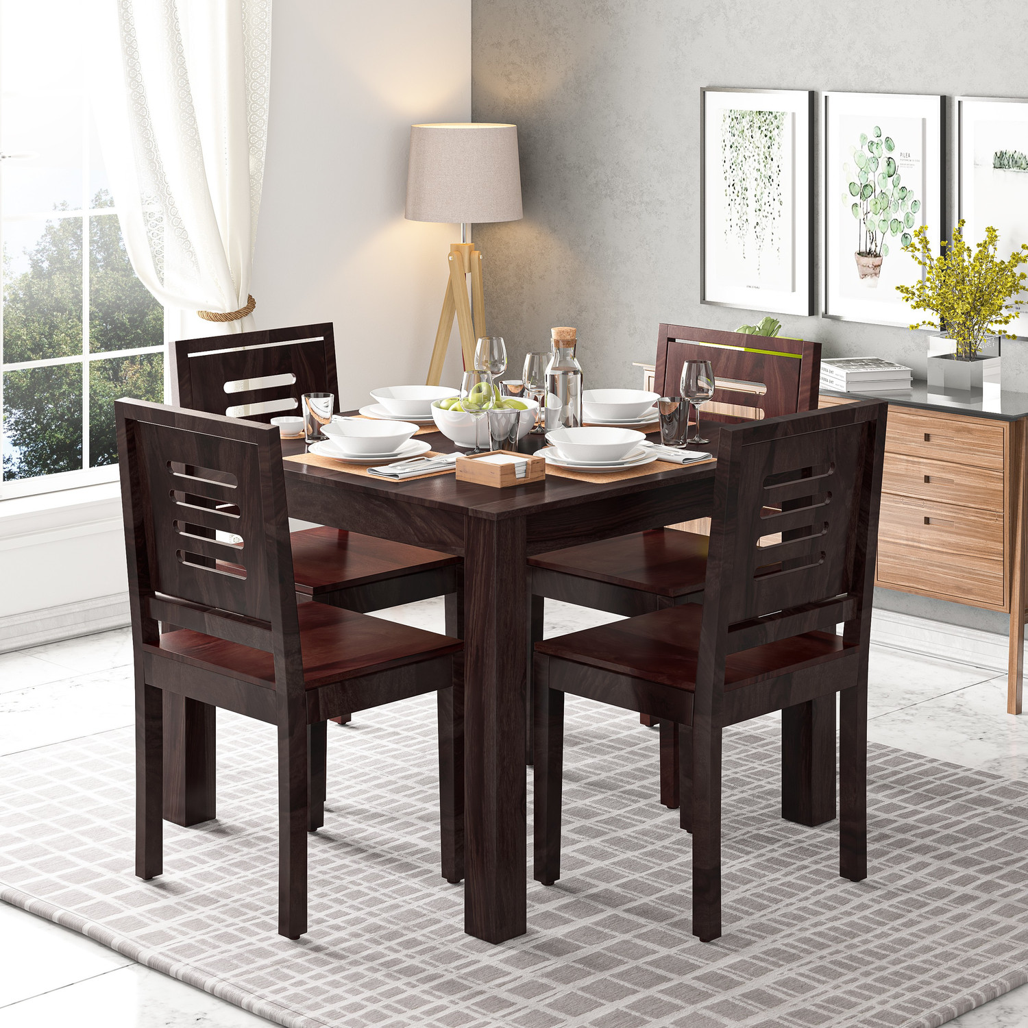 Image of Kendalwood Furniture Premium Dining Room Furniture Wooden Dining Table with 4 Chairs Solid Wood 4 Seater Dining Set