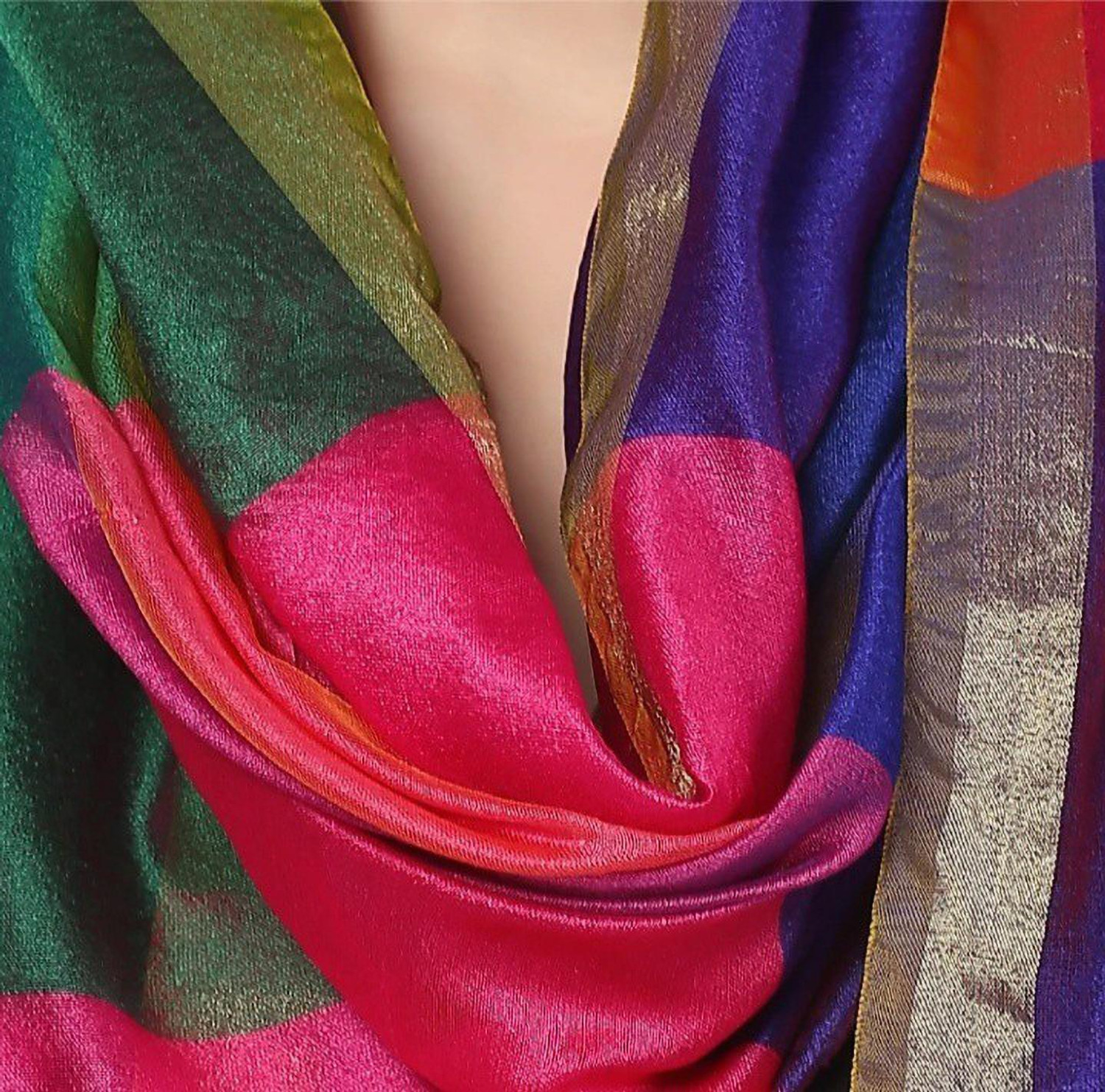 Image of Star Handloom Poly Chanderi Striped Women Dupatta