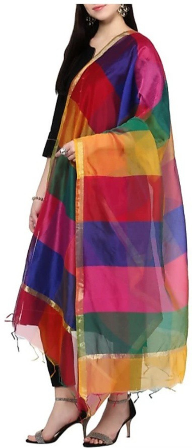 Image of Star Handloom Poly Chanderi Striped Women Dupatta