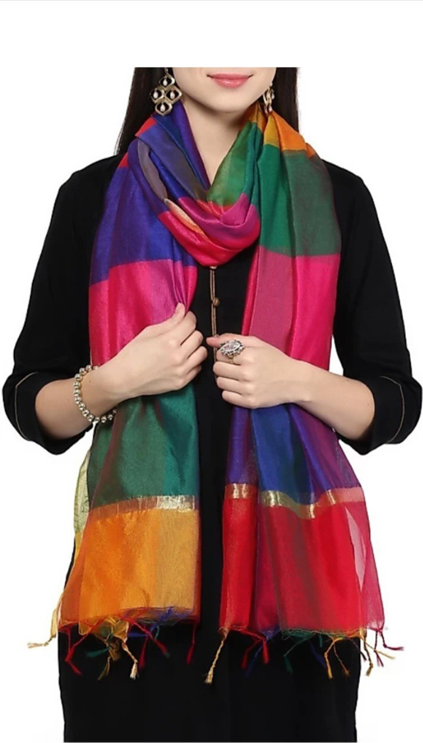 Image of Star Handloom Poly Chanderi Striped Women Dupatta