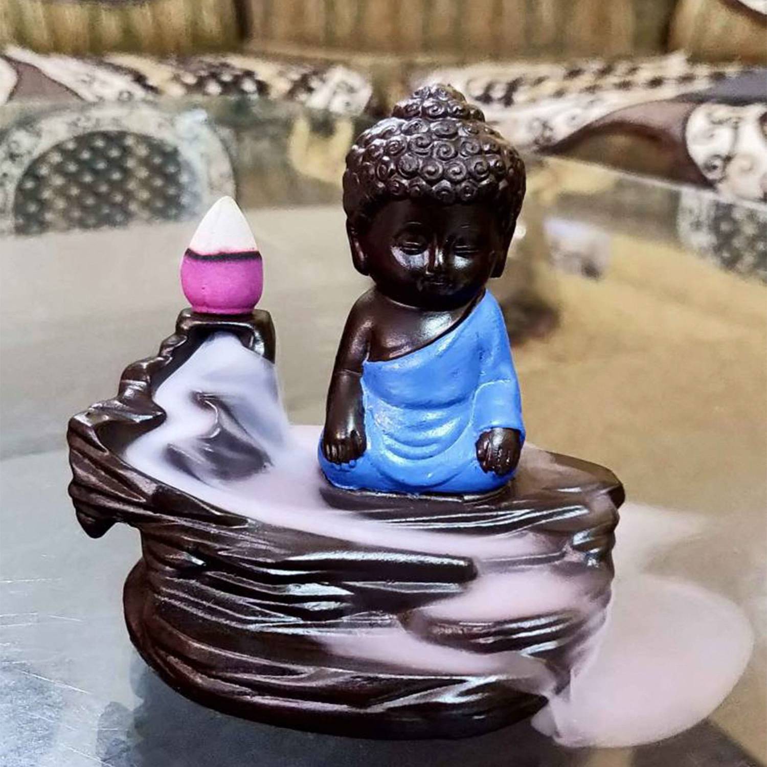 BECKON VENTURE Handicrafted Meditating Monk Buddha Smoke Backflow incense burner with 10 Smoke Backflow Incense Cone in Incense Sticks|decoration items for house|handicraft home decor|showpiece figurine|smoke fountain|buddha smoke fountain|Smoke waterfall fountain | Home Decor showpiece|table decorations items| handicraft items in Showpieces & Figurines|decorative items |Buddha Statue for Car Dashboard, Gifts And Home |Statues|statue for car|statue of gods| Showpiece gift sets| Showpiece & Figurnies |Showpieces in home| Decorative Showpiece - 11 cm