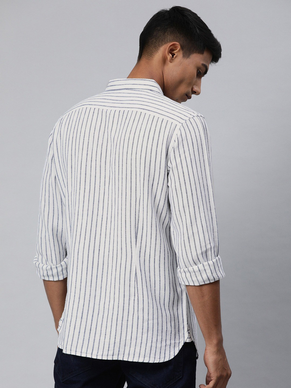 Image of THE BEAR HOUSE Men Striped Casual White Shirt