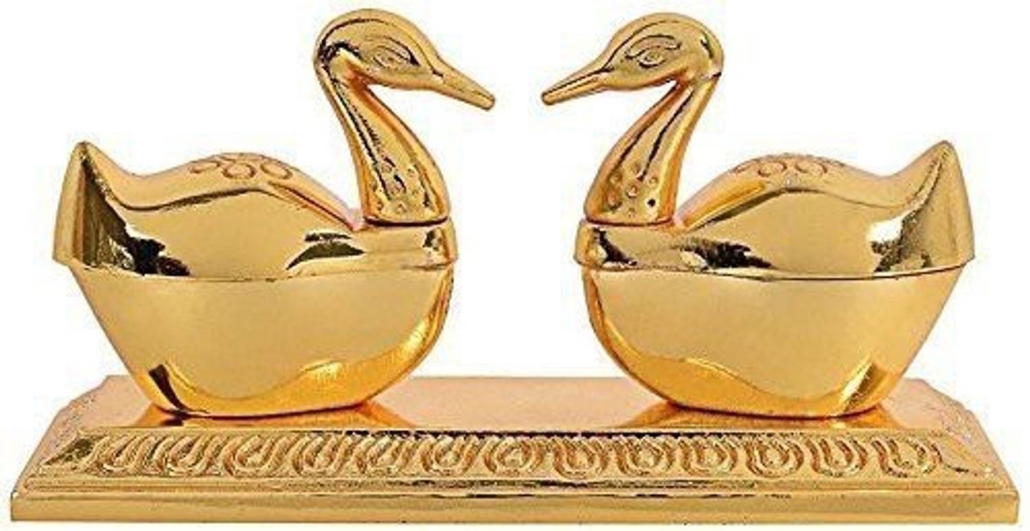 AapnoCrafts Beautiful Roli-Chandan, Chawal-Akshat- haldi - Kumkum Box with Loving Bird Duck Pair chopda for Gift and Pooja Purpose Decorative Showpiece  -  6 cm