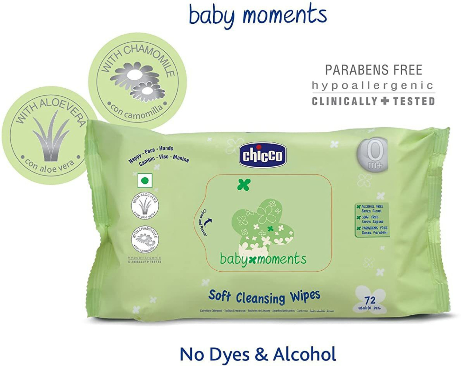 Image of Chicco Soft cleansing wipes Tripack ( 216 pcs) (Sticker pack)