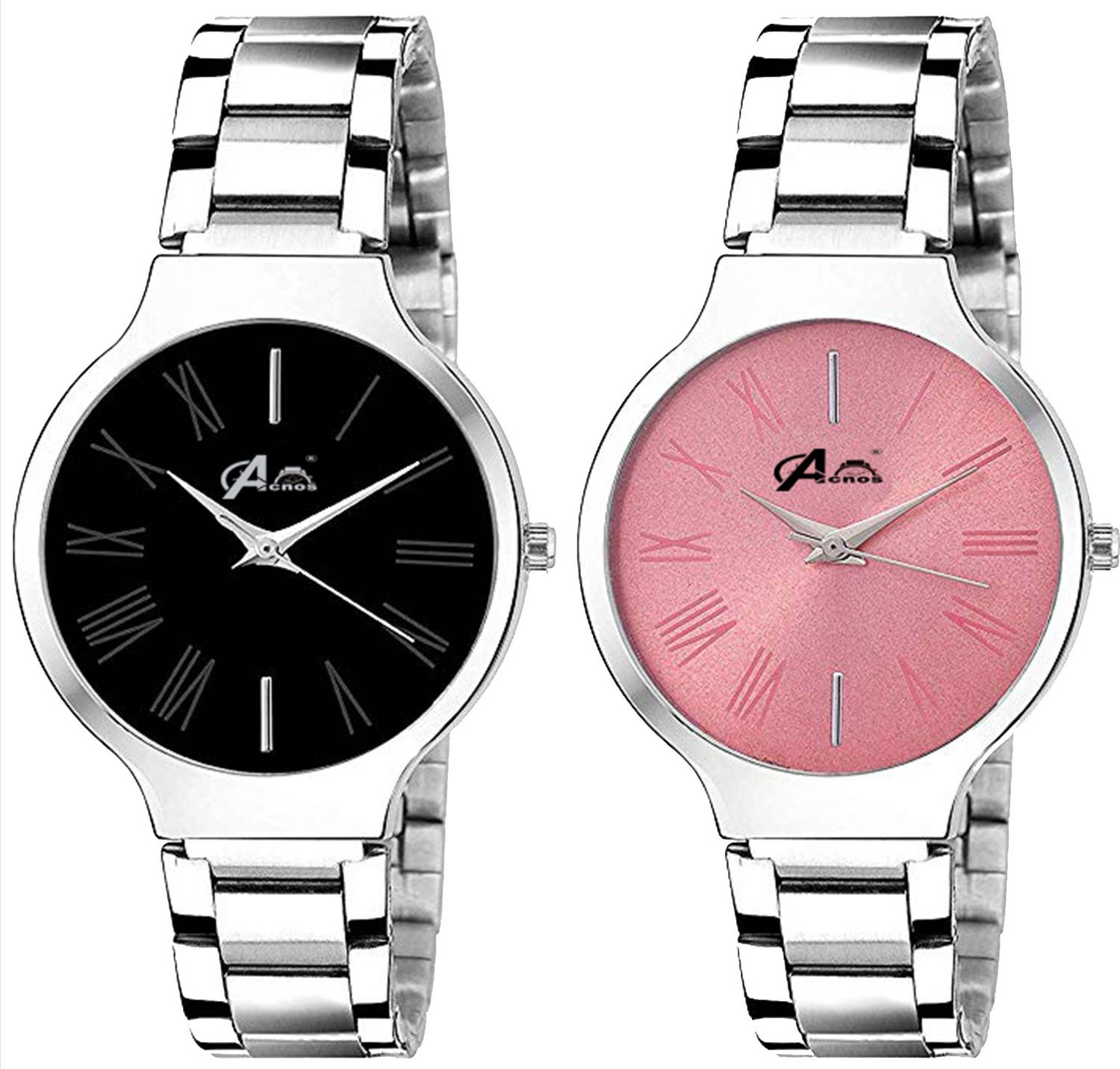 Acnos Acnos Black And Blue Dial Silver Steel Chain Belt Uniq Titanium Combo Watch For Ladies And Girls Pack Of - 2 ( AC-100-110 ) Analog Watch - For Women