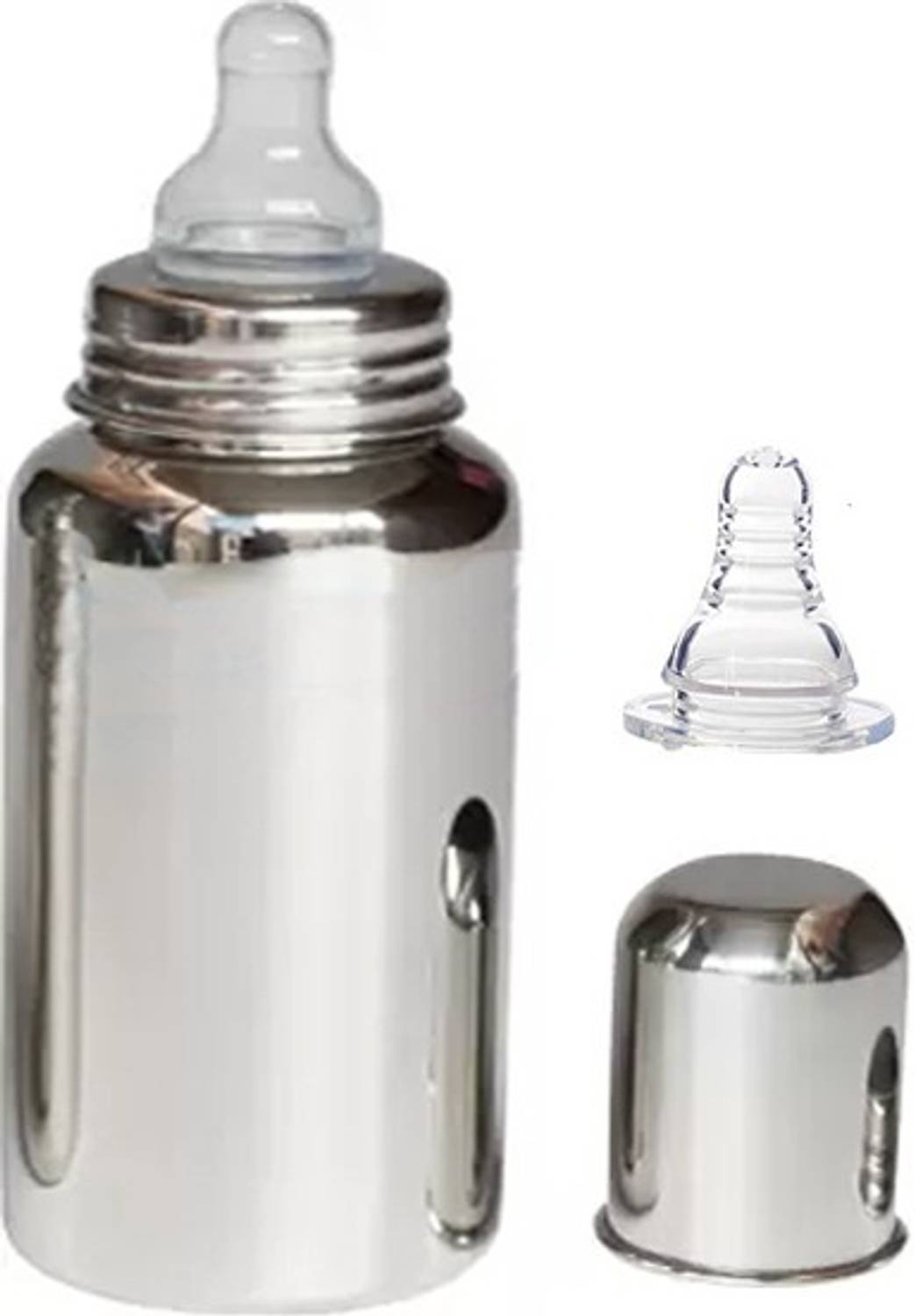 Beautiq Baby Collections Stainless Steel Baby Feeding Bottle 300ml with one Extra Nipple - 300 ml