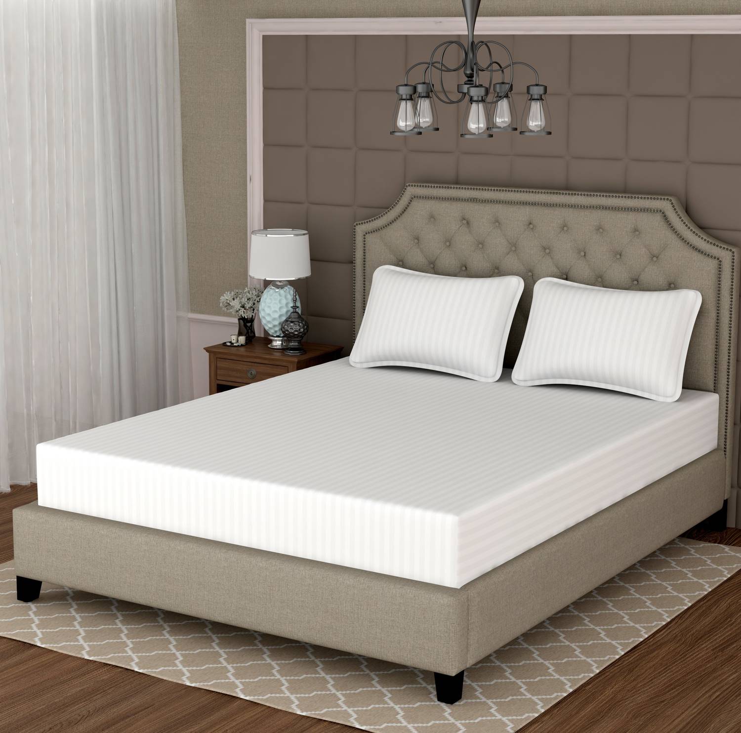 AMORET Cotton Double Flat 260 TC Striped 1 Bedsheet with 2 Pillow Covers