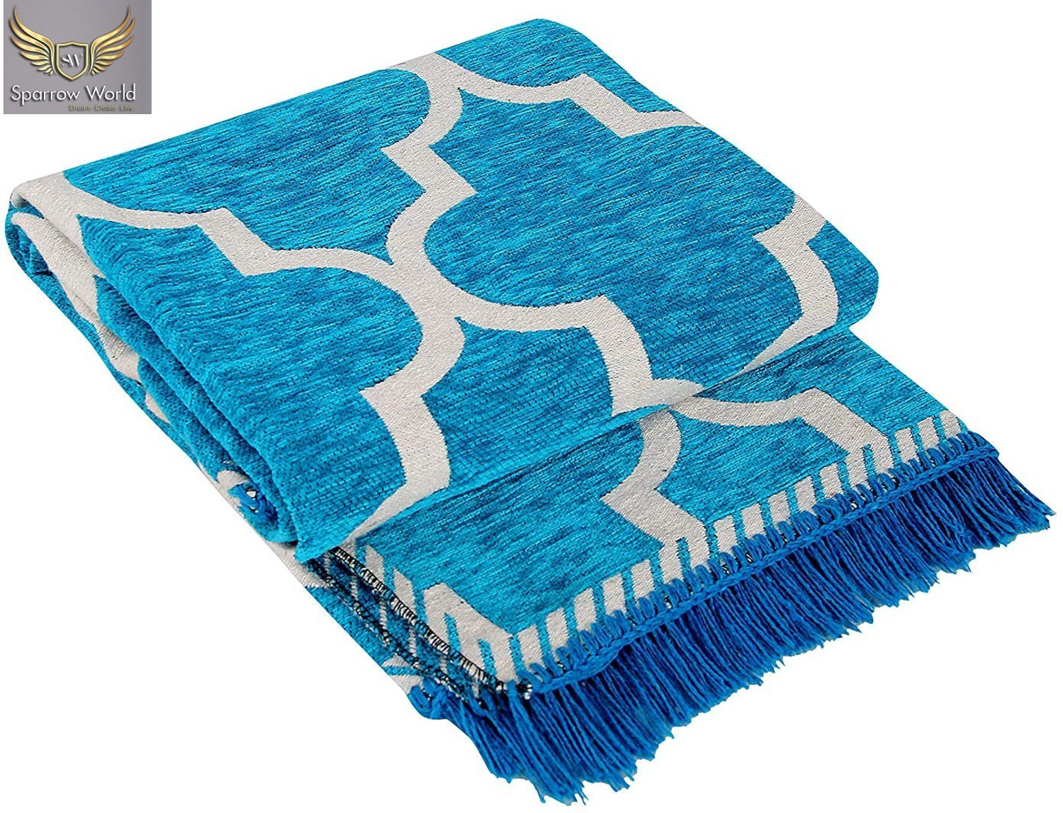 Image of Sparrow world 5 ft X 7 ft Chenille Carpet (Rectangle, Blue)