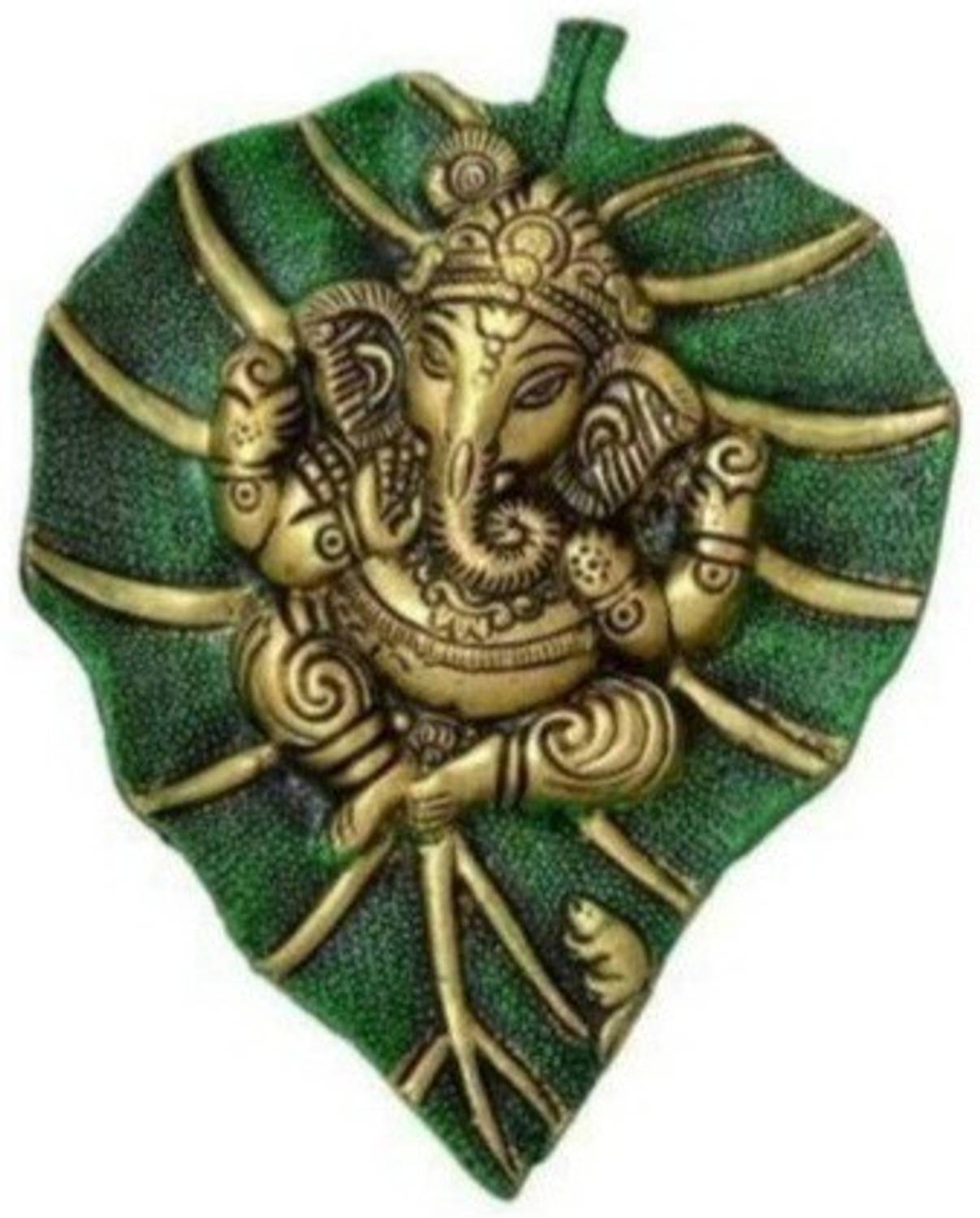 SP Handicrafts Green Ganesha Antique | Traditional Handmade | Lord Ganesha on Green Leaf Decorative Showpiece - 16 cm