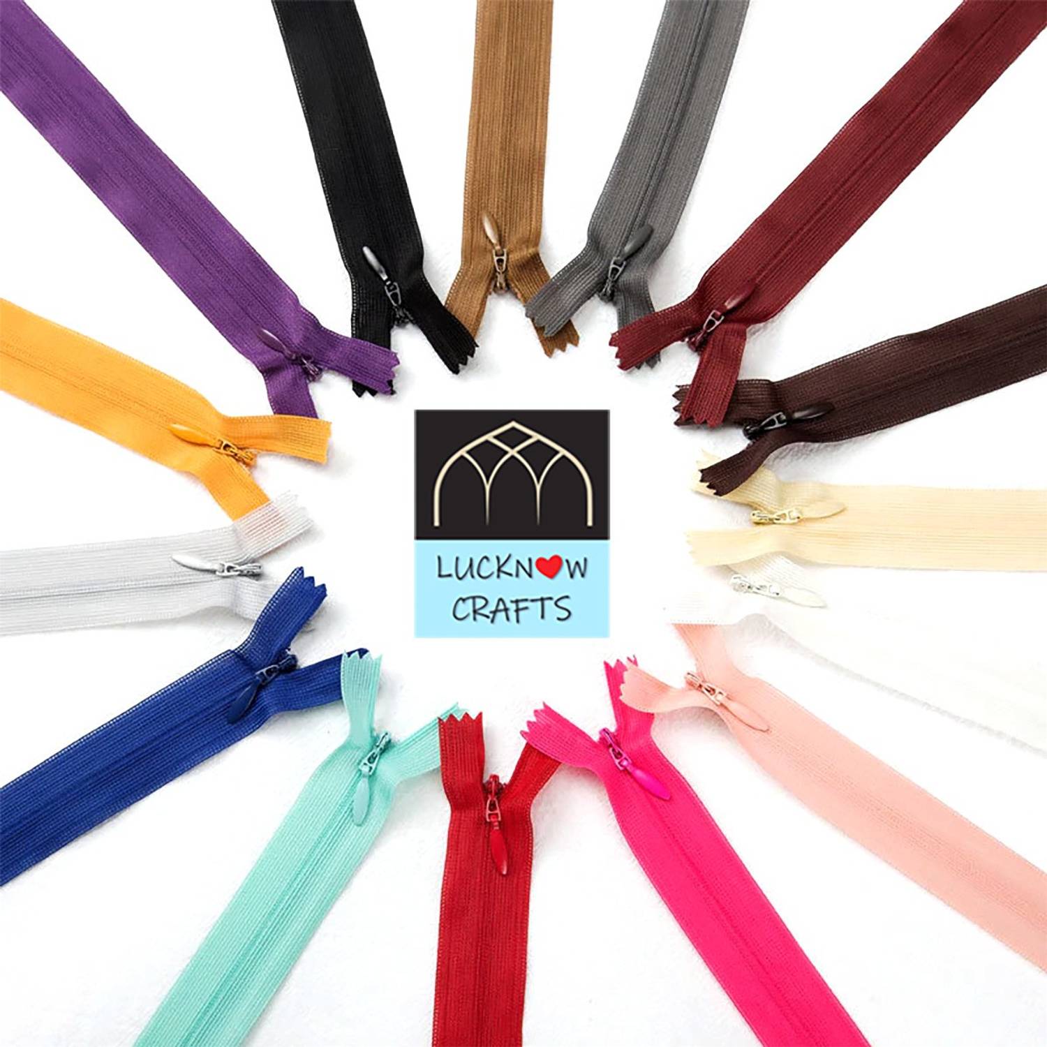 Lucknow Crafts Concealed Premium Nylon Zips for Garments, Palazzo, Dresses, Children Frocks, Gowns 16 inch/42 cm Multicolor Nylon Invisible Zipper