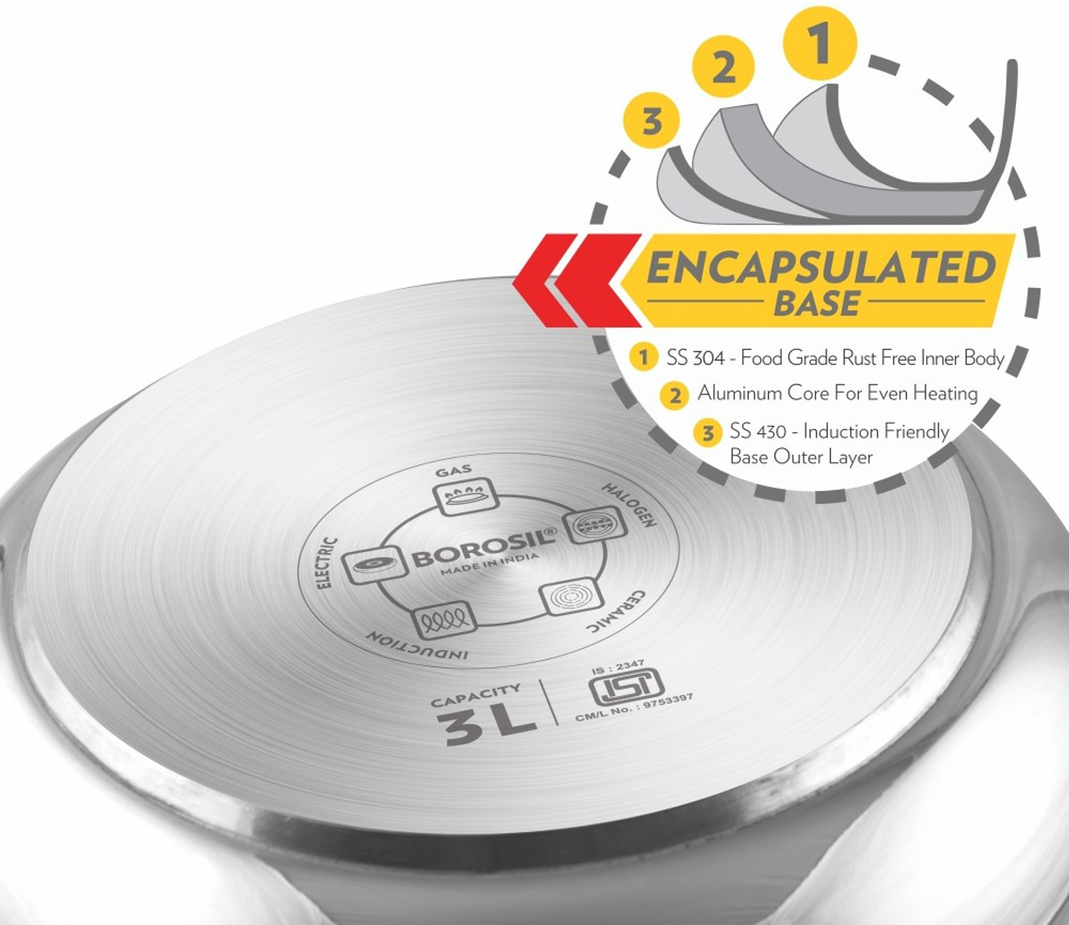 Image of BOROSIL 3 L Inner Lid Induction Bottom Pressure Cooker