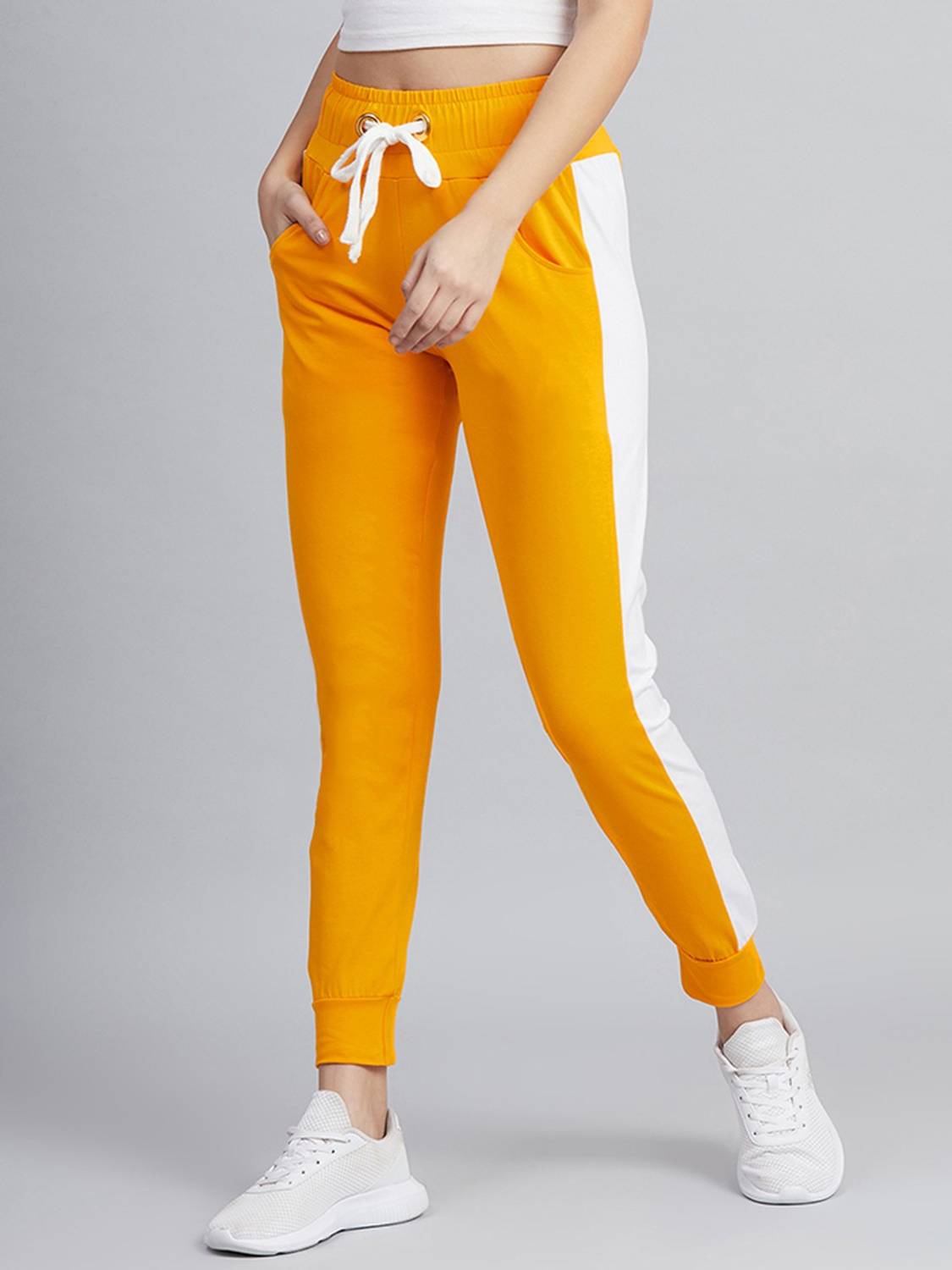 BLINKIN Striped Women Gold, White Track Pants