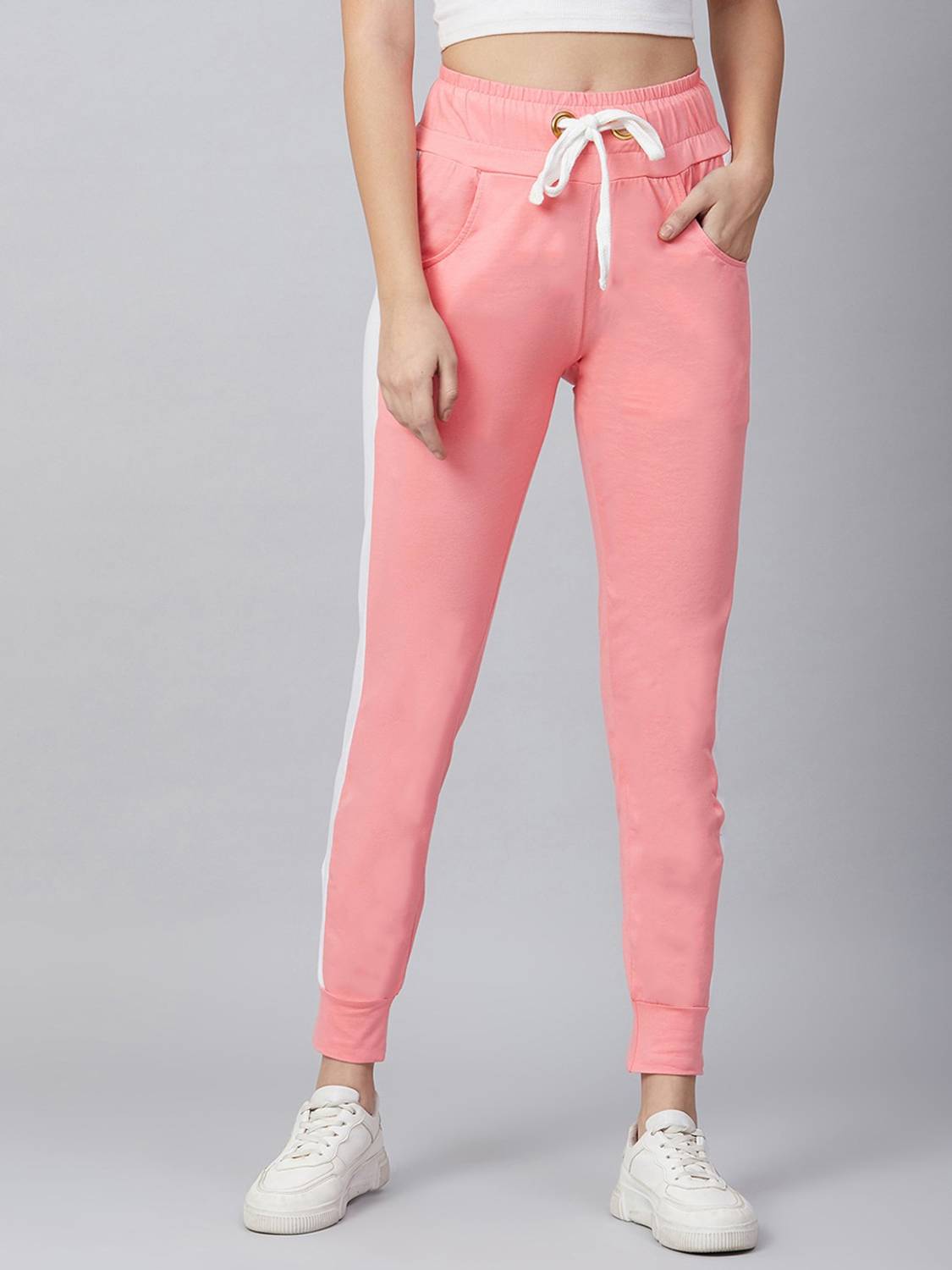 BLINKIN Striped Women Pink, White Track Pants