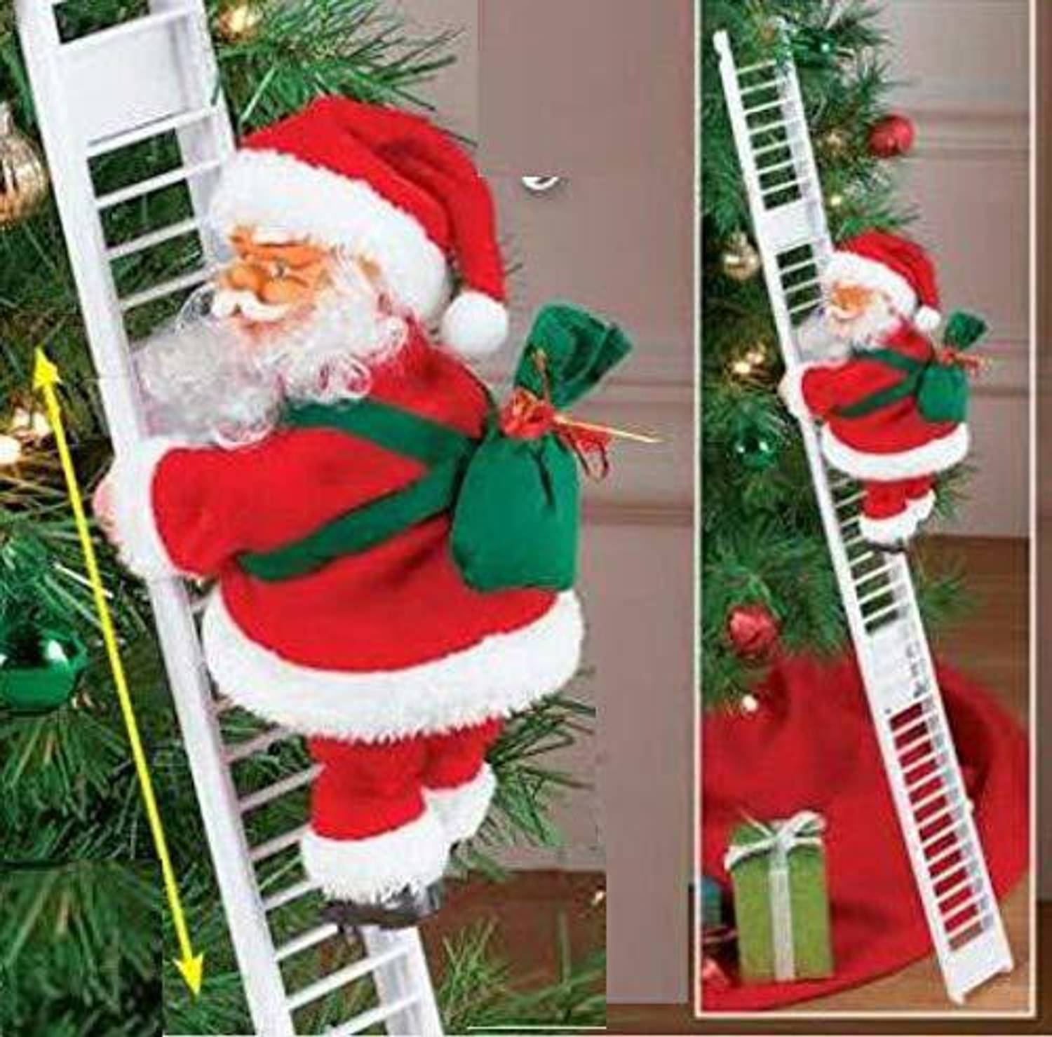 Amaflip Climbing Santa Claus on Ladder with Music and Tree Holiday Party Decoration Xmas