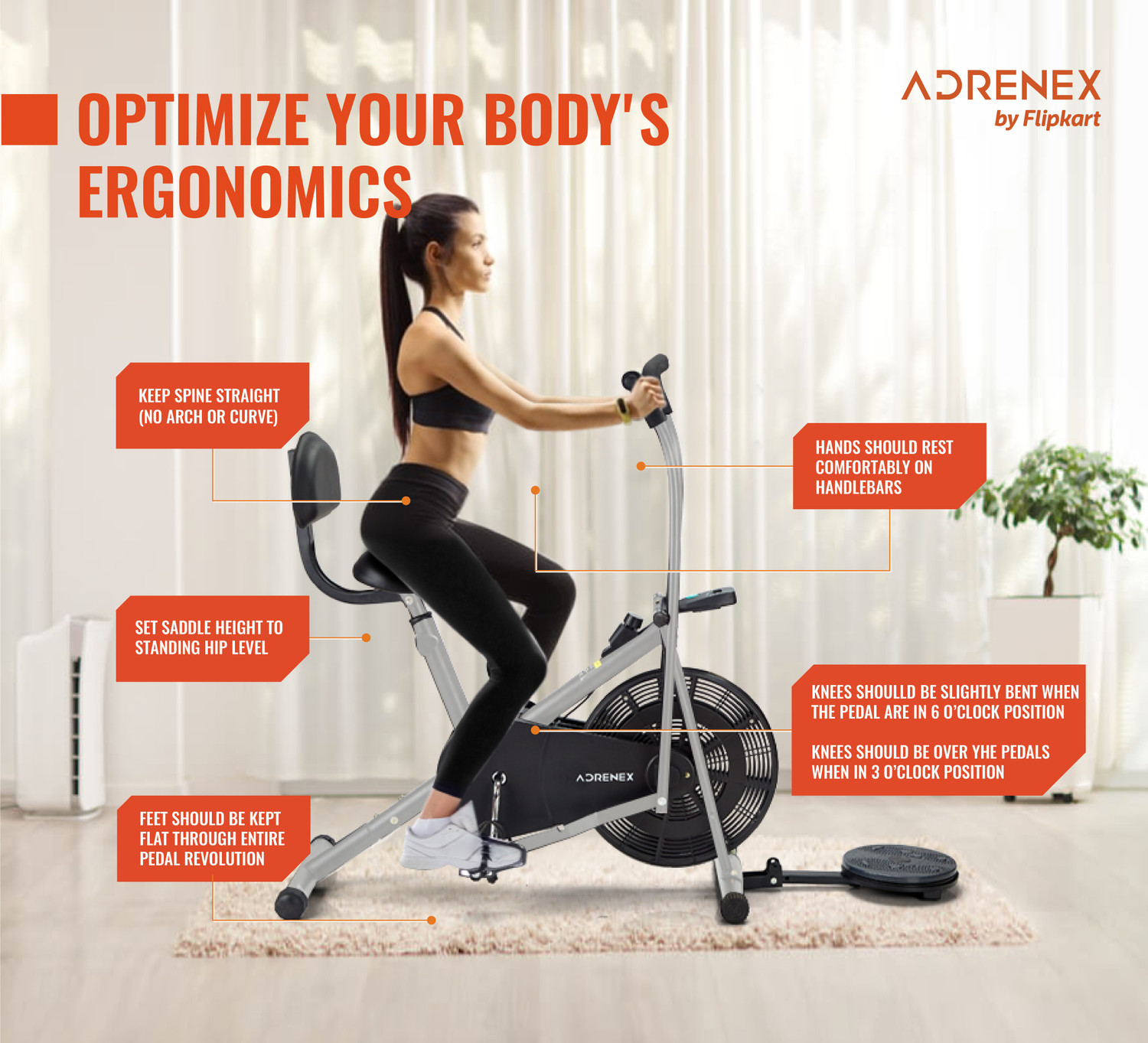 Image of Adrenex by Flipkart AIRBIKE100BST Exercise Bicycle with Moving Handles, Back Support and Twister Dual-Action Stationary Exercise Bike