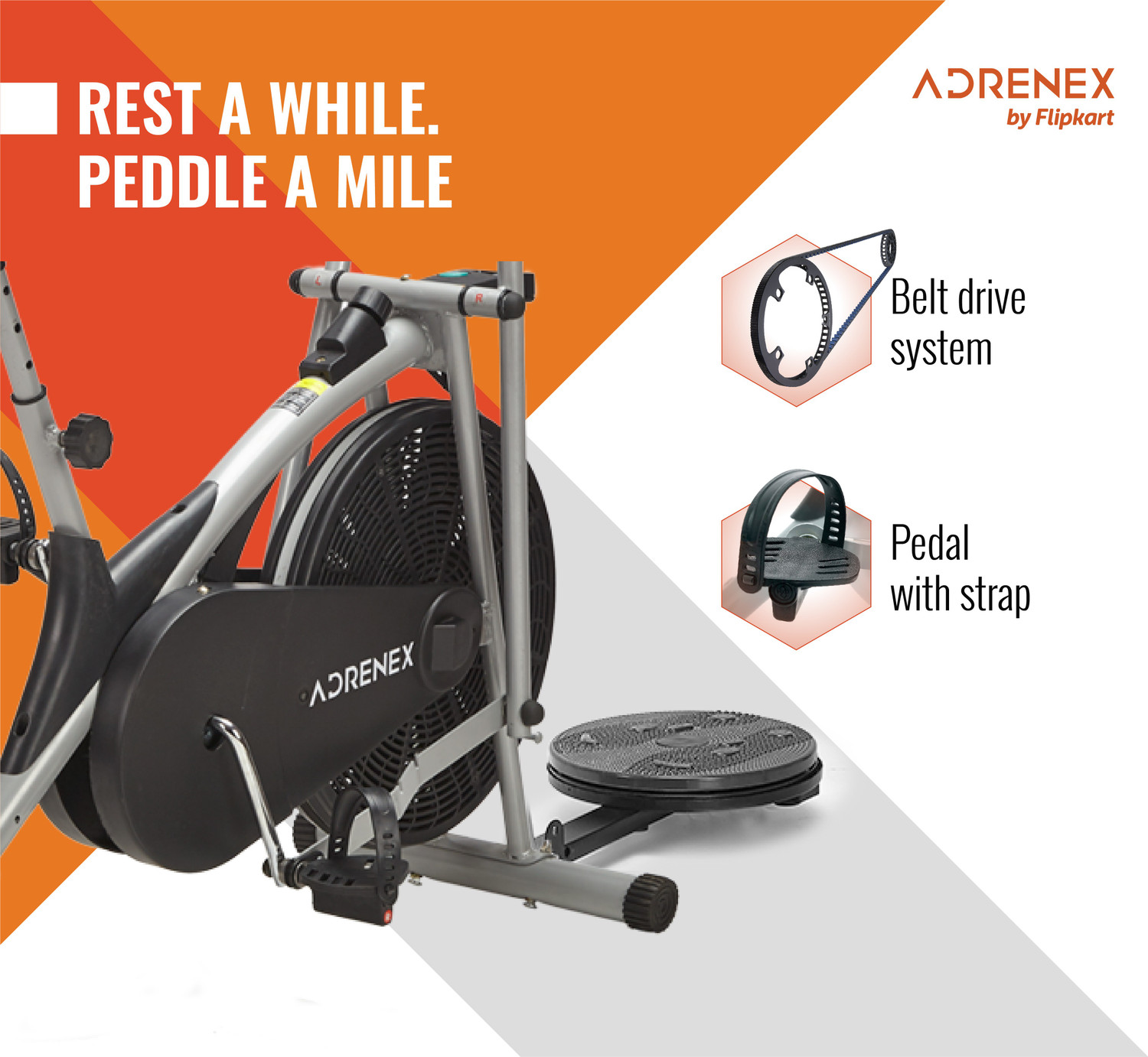 Image of Adrenex by Flipkart AIRBIKE100BST Exercise Bicycle with Moving Handles, Back Support and Twister Dual-Action Stationary Exercise Bike