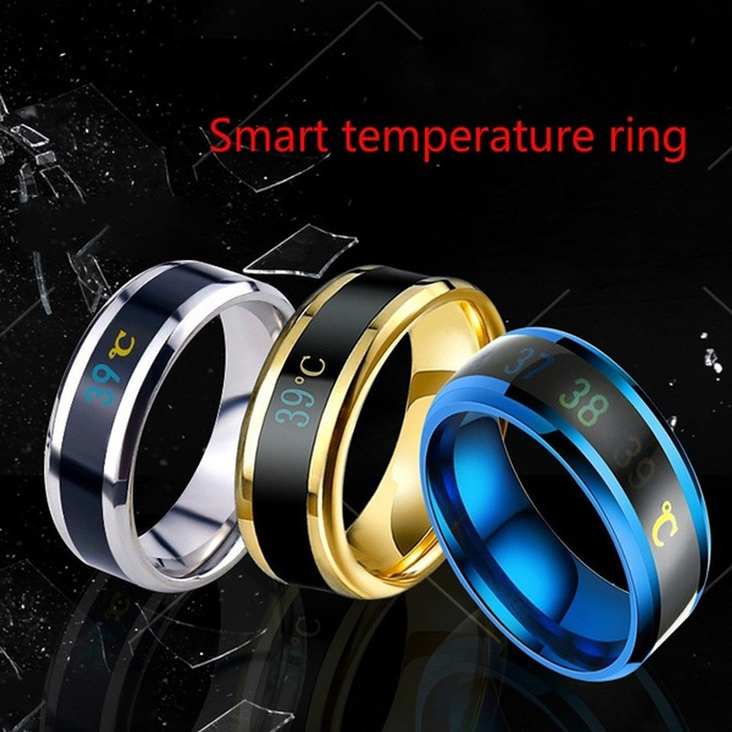 Image of Heer Collection Intelligent Smart Body Temperature Monitor Stainless Steel Ring Valentine gift Fashion Jewellery Collection propose Lovers Fancy Party wear Stylish latest design Heart Dragon king Couples Love Golden Black Blue Mens Style Thumb Smart Band Gold plated Name Letter Hand Finger Rings Combo set pack for men /girls / Boys / boyfriend / husband /gents /Couple Simple Single Daily use Gift Adjustable size High Trendy style, Tungsten, Metal, Brass, Enamel, Alloy Titanium, Gold, Black Silver, Rhodium Plated Ring, Stainless Steel Ring