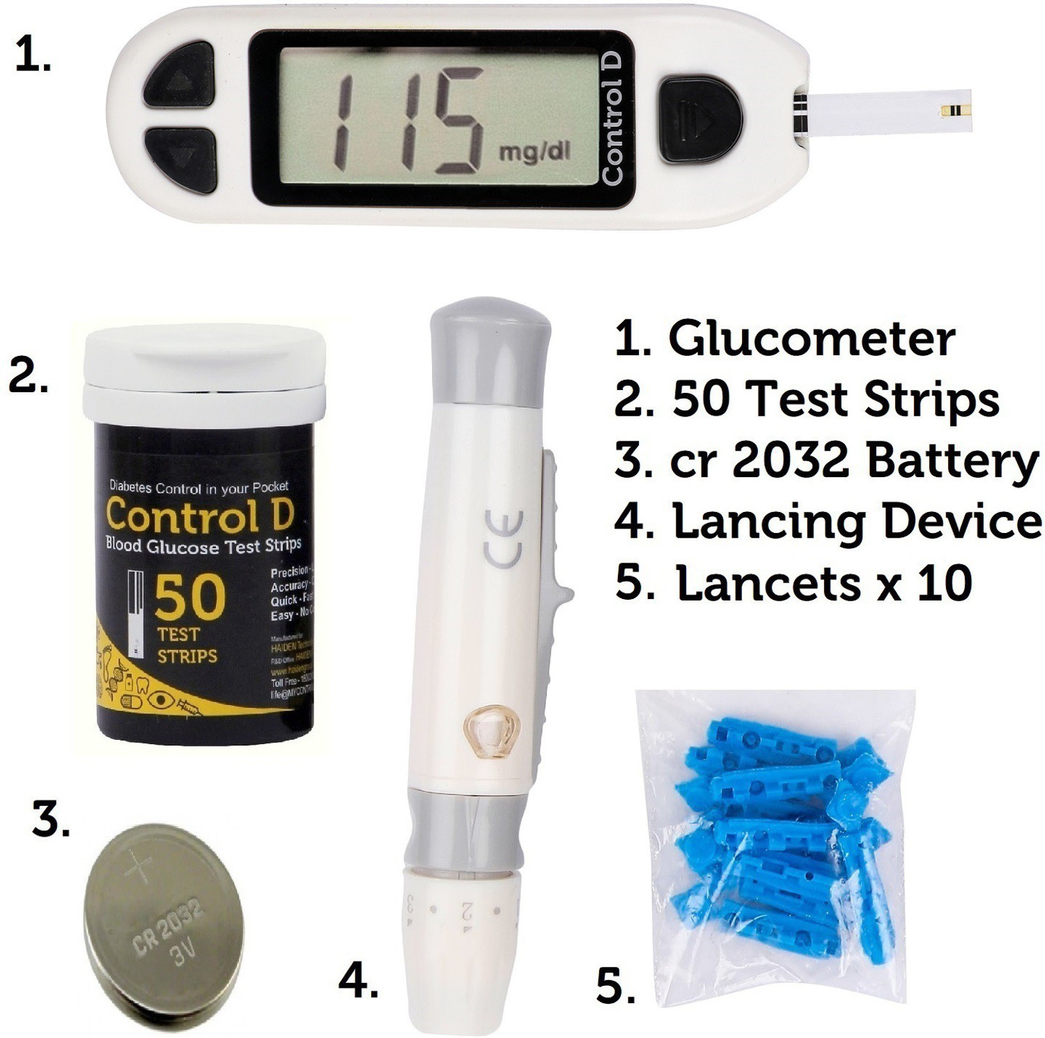 Image of Control D White 50 Strips & Glucometer