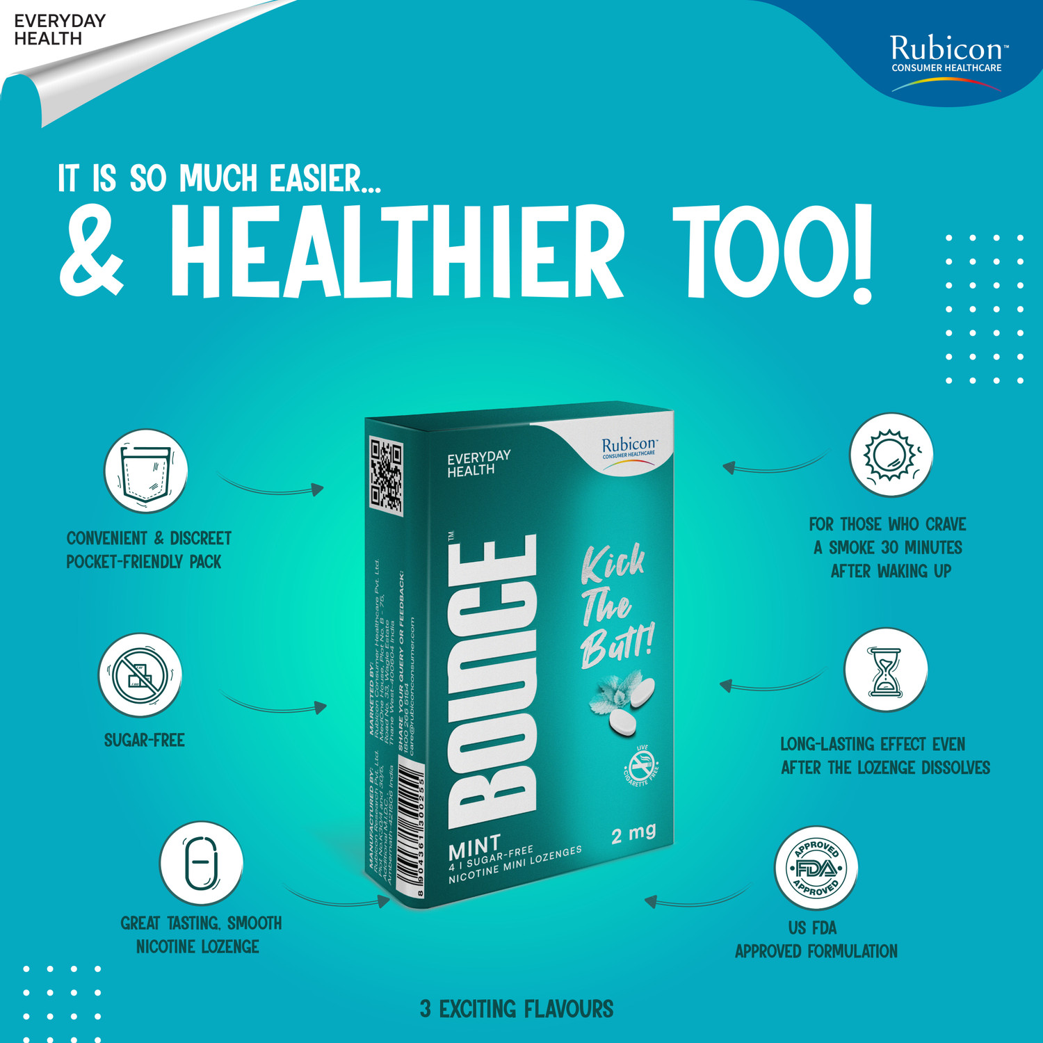 Image of RUBICON BOUNCE Nicotine Mini Lozenge 2mg | Cherry Flavour, Sugar Free | Helps Quit Smoking | 50 count Smoking Cessations