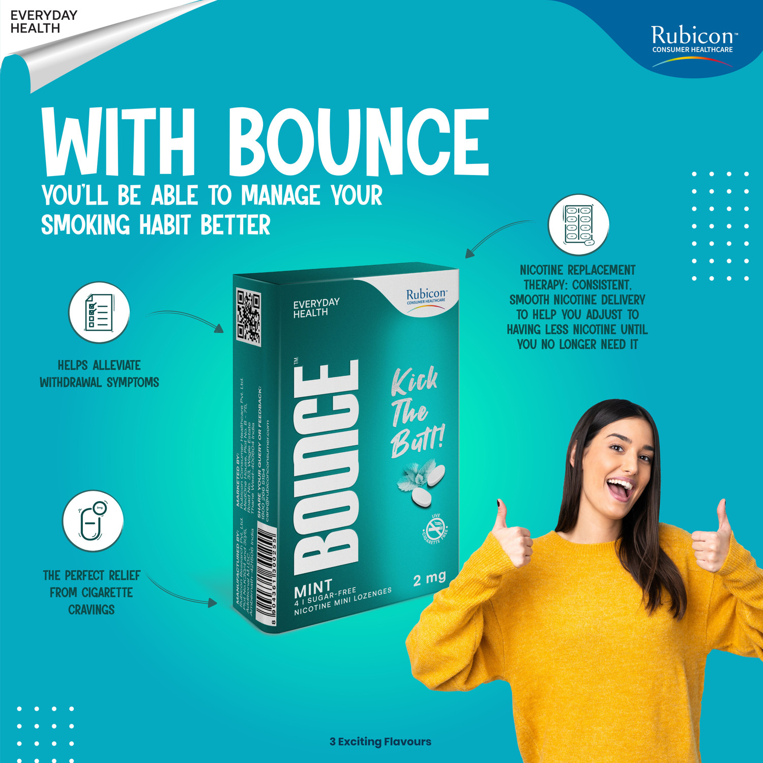 Image of RUBICON BOUNCE Nicotine Mini Lozenge 2mg | Cherry Flavour, Sugar Free | Helps Quit Smoking | 50 count Smoking Cessations