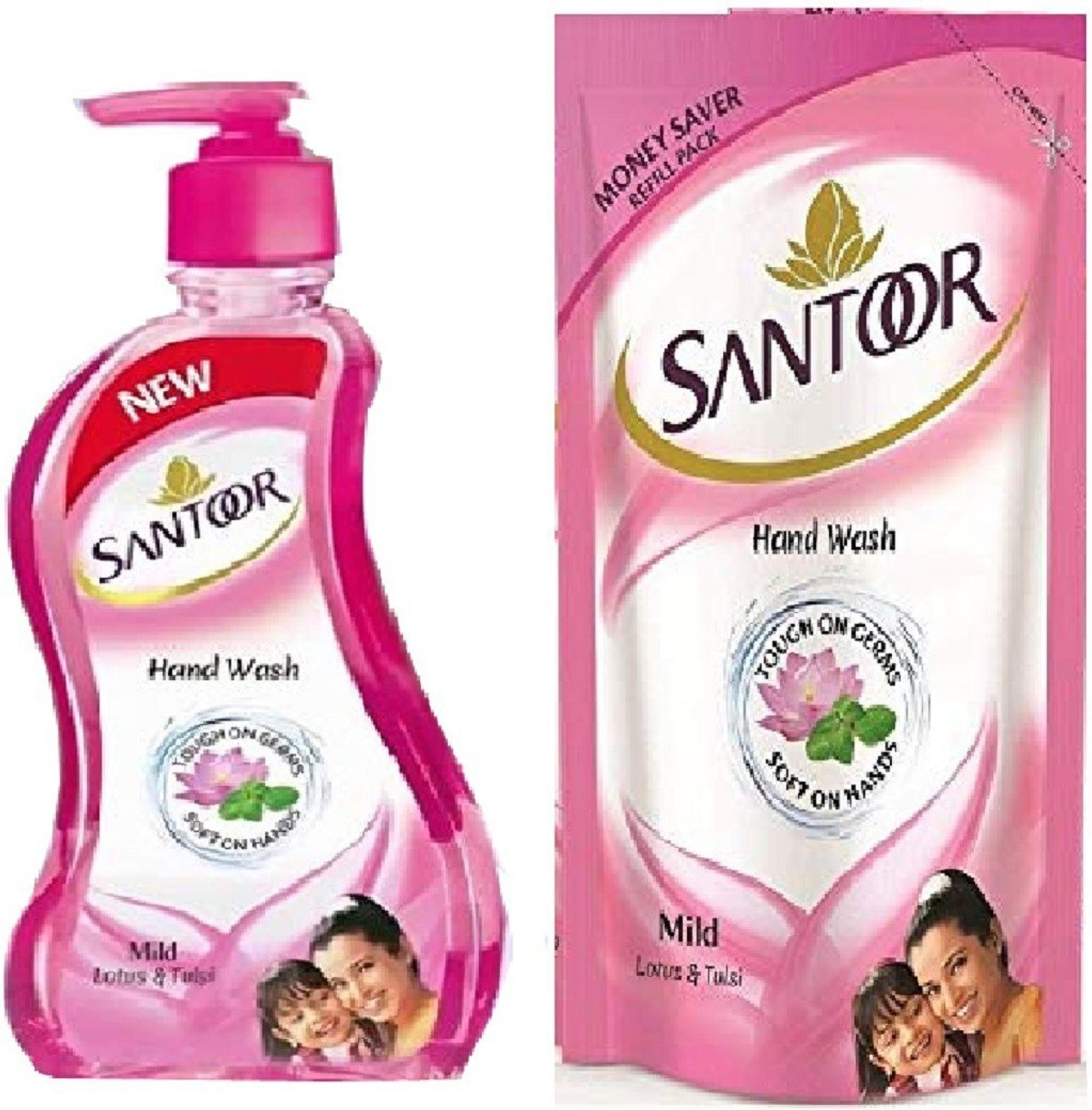 Image of Santoor Lotus & Tulsi Hand wash 215+180 Hand Wash Bottle