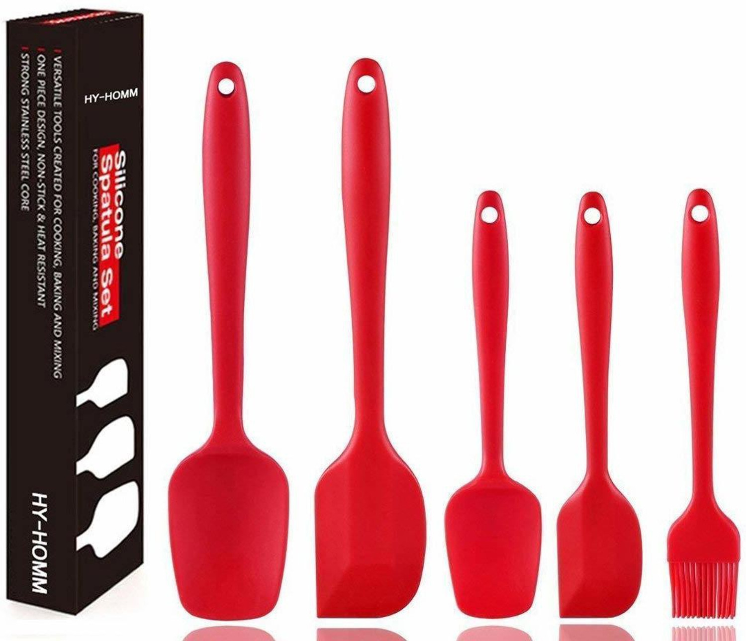 Image of BHAVI CREATION Silicone Spatula Sets of 5 Pcs Made of 100% Food Grade Silicone One Piece Design Seamless Heat-Resistant Spatula Seamless One-Piece Design Easy to Clean - Non-Stick Silicone Rubber Red Non-Stick Spatula