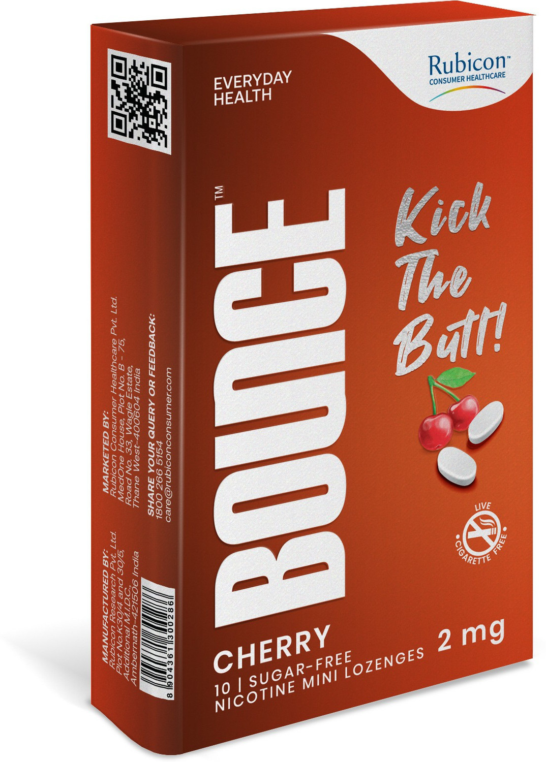 Image of RUBICON BOUNCE Nicotine Mini Lozenge 2mg | Cherry Flavour, Sugar Free | Helps Quit Smoking | 50 count Smoking Cessations